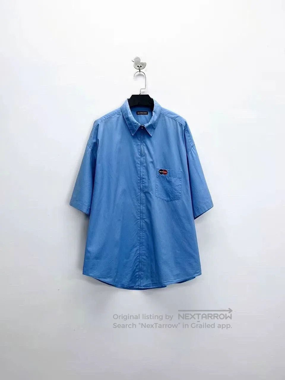 Balenciaga Blue Logo Zip Short-Sleeve Shirt.