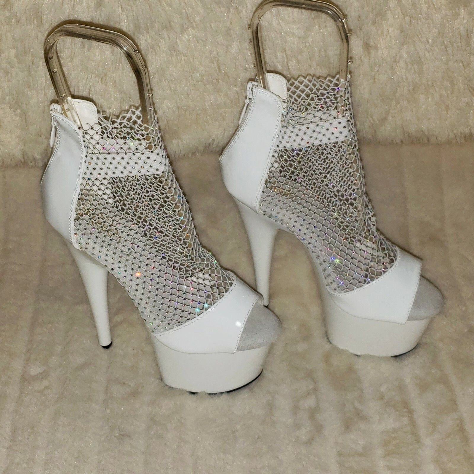Other Adore 765RM White Patent Rhinestone Mesh Platform Sandals 7" Size US 10 / IT 40 - 8 Thumbnail