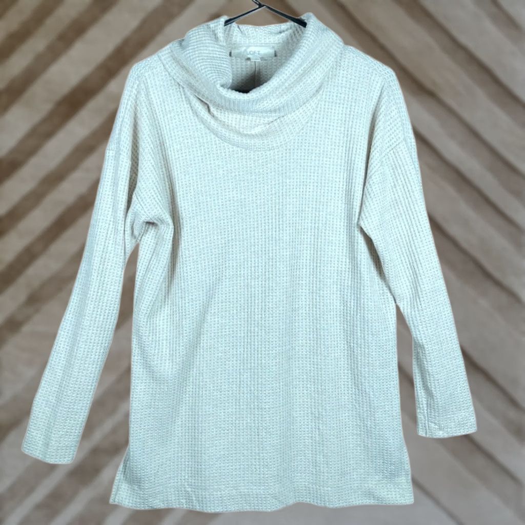 Loft VINTAGE Loft Womens Sweater Tan Shimmer Waffle Cowl Neck Pullover Tunic Small Size S / US 4 / IT 40 - 1 Thumbnail