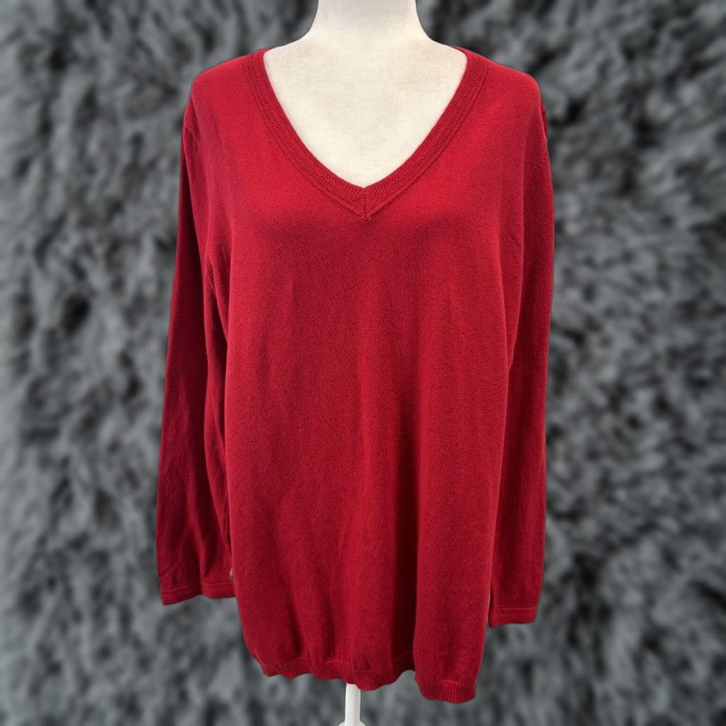 Talbots Talbots Women's Plus Size Tunic Sweater Red V-Neck Long Sleeve Cotton Blend 2X Size XXL / US 16-18 / IT 52-54 - 1 Thumbnail