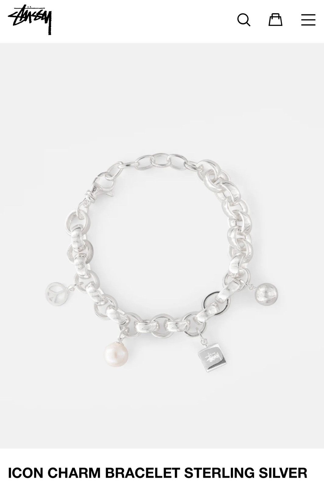 image of Stussy Icon Charm Bracelet Sterling Silver, Men's