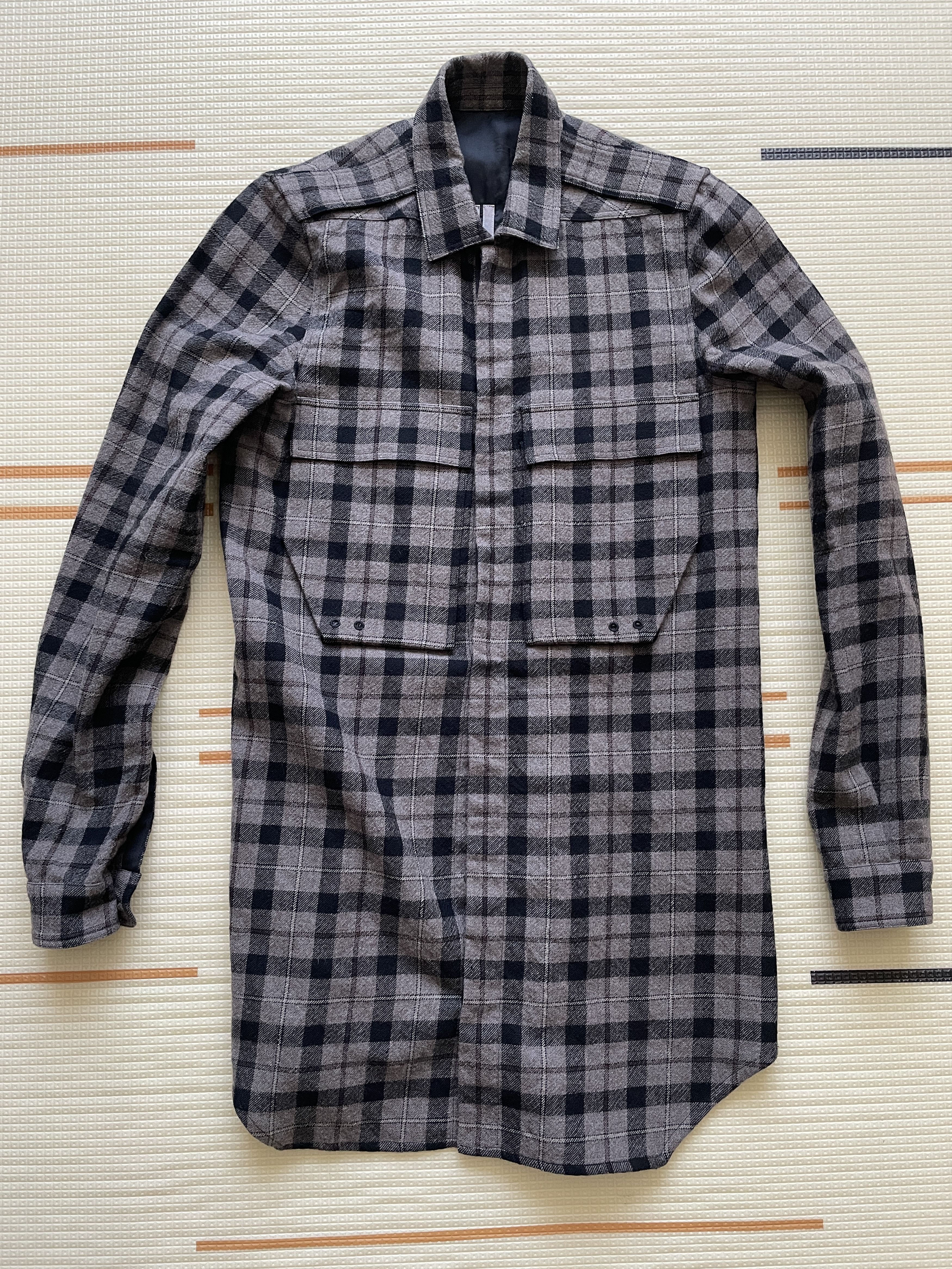 image of Rick Owens Mastodon Cargo Flannel Shirt in Brown, Men's (Size Small)