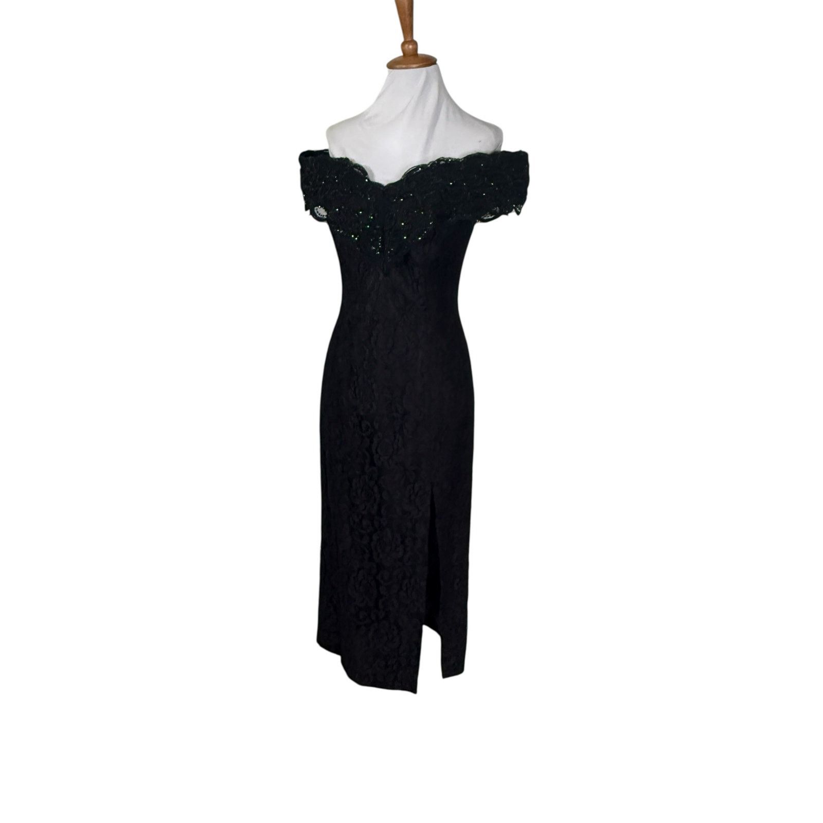 Vintage Vintage 1980s Black Lace Bari-Jay Midi l Dress Formal 4 Size S / US 4 / IT 40 - 4 Thumbnail
