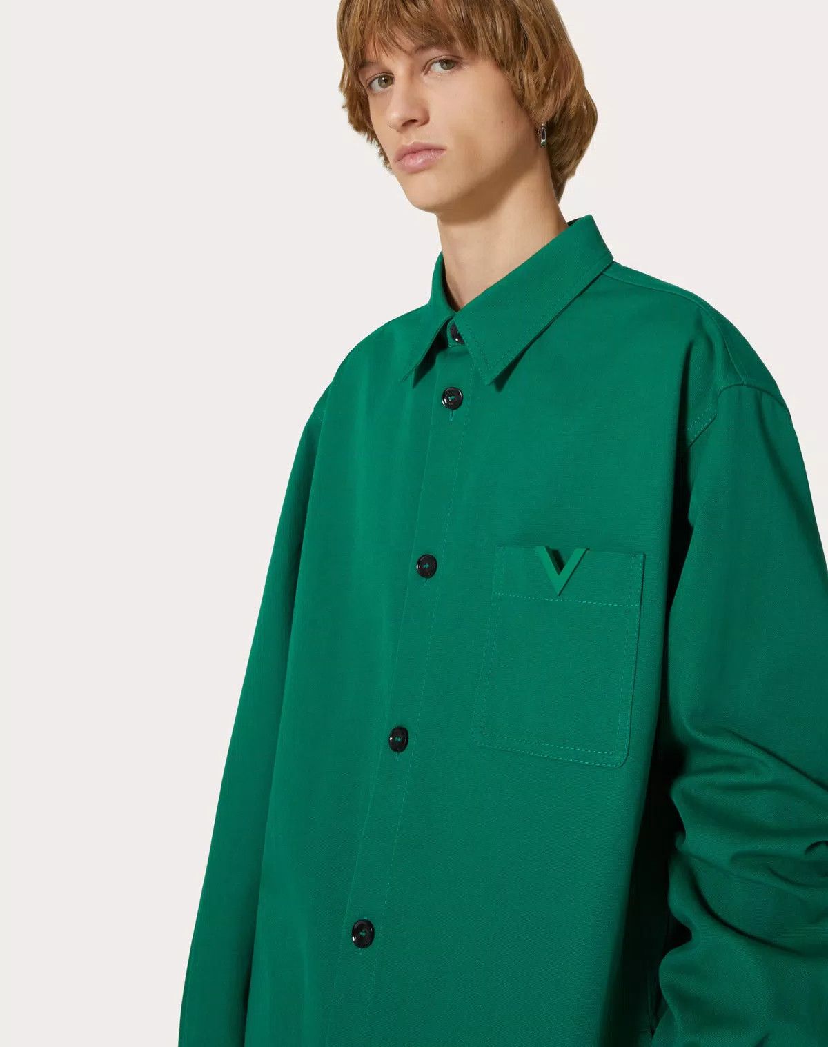 Valentino oc11z0725 Stretch Cotton Canvas Shirt in Green Size US L / EU 52-54 / 3 - 6 Thumbnail