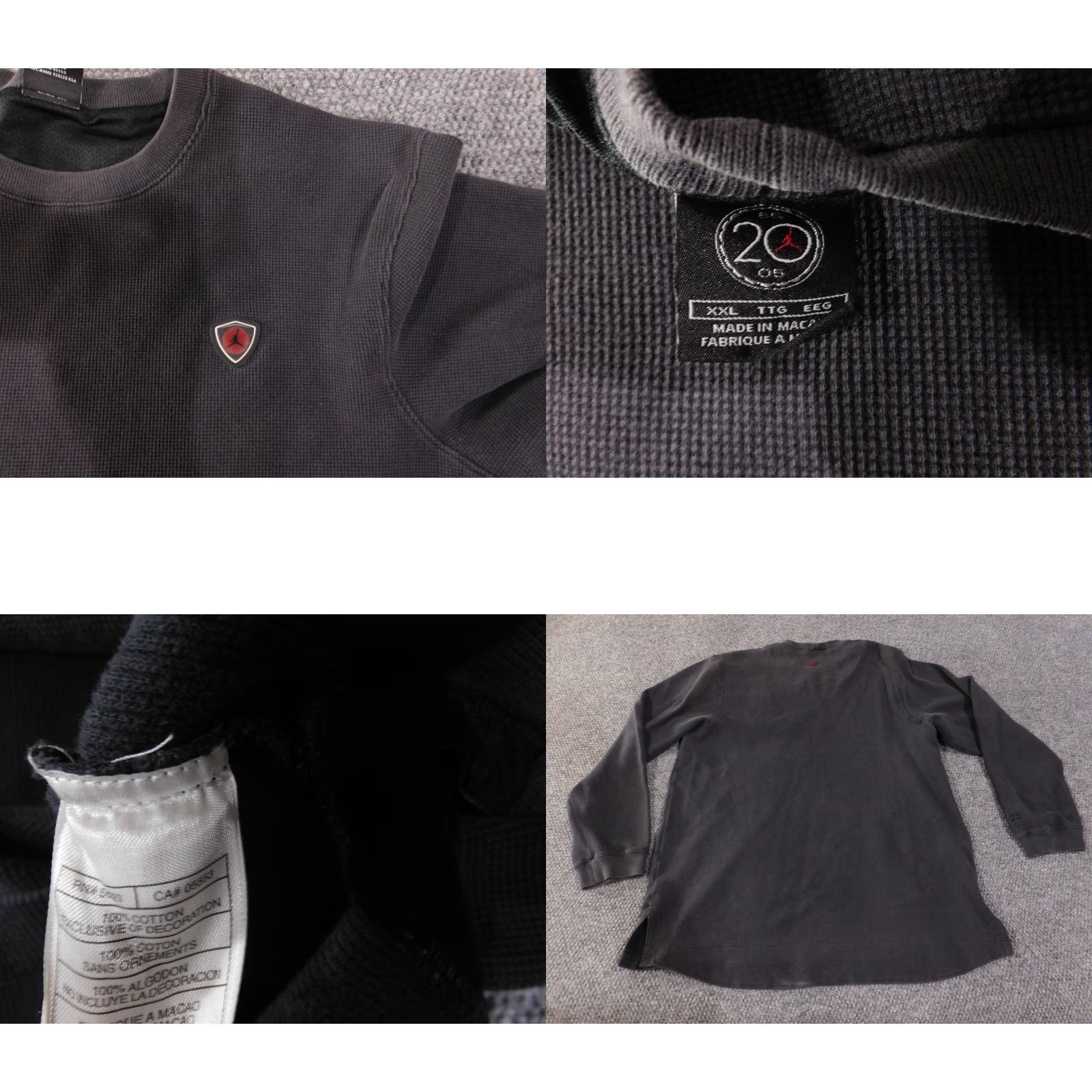 Jordan Brand Nike Jordan Sweatshirt Mens 2XL Crewneck Waffle Thermal Knit Logo Embroidered Jumpman 23 Sleeve Black Charcoal Size US XXL / EU 58 / 5 - 8 Thumbnail