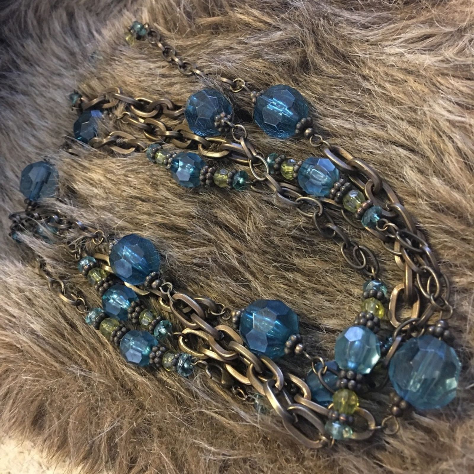 Vintage Vintage crackle glass bead brass tone necklace Size ONE SIZE - 10 Thumbnail
