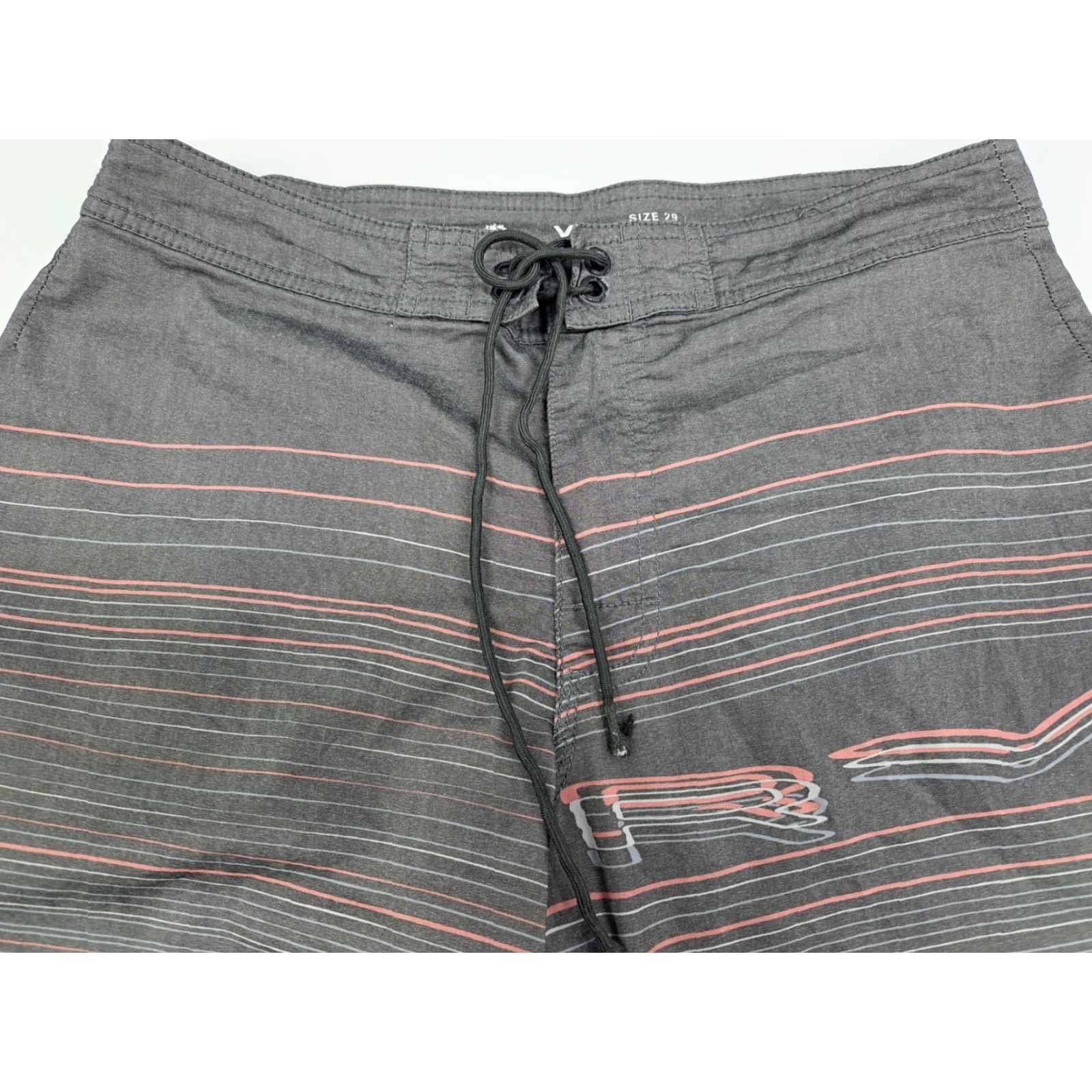 RVCA RVCA Men Striped Board Shorts Front Zipper 29 Grey Pink Blue Multicolor Beach Quick Dry Pockets Drawstring Back Pocket Surfing Adult Mens Size US 29 - 6 Thumbnail