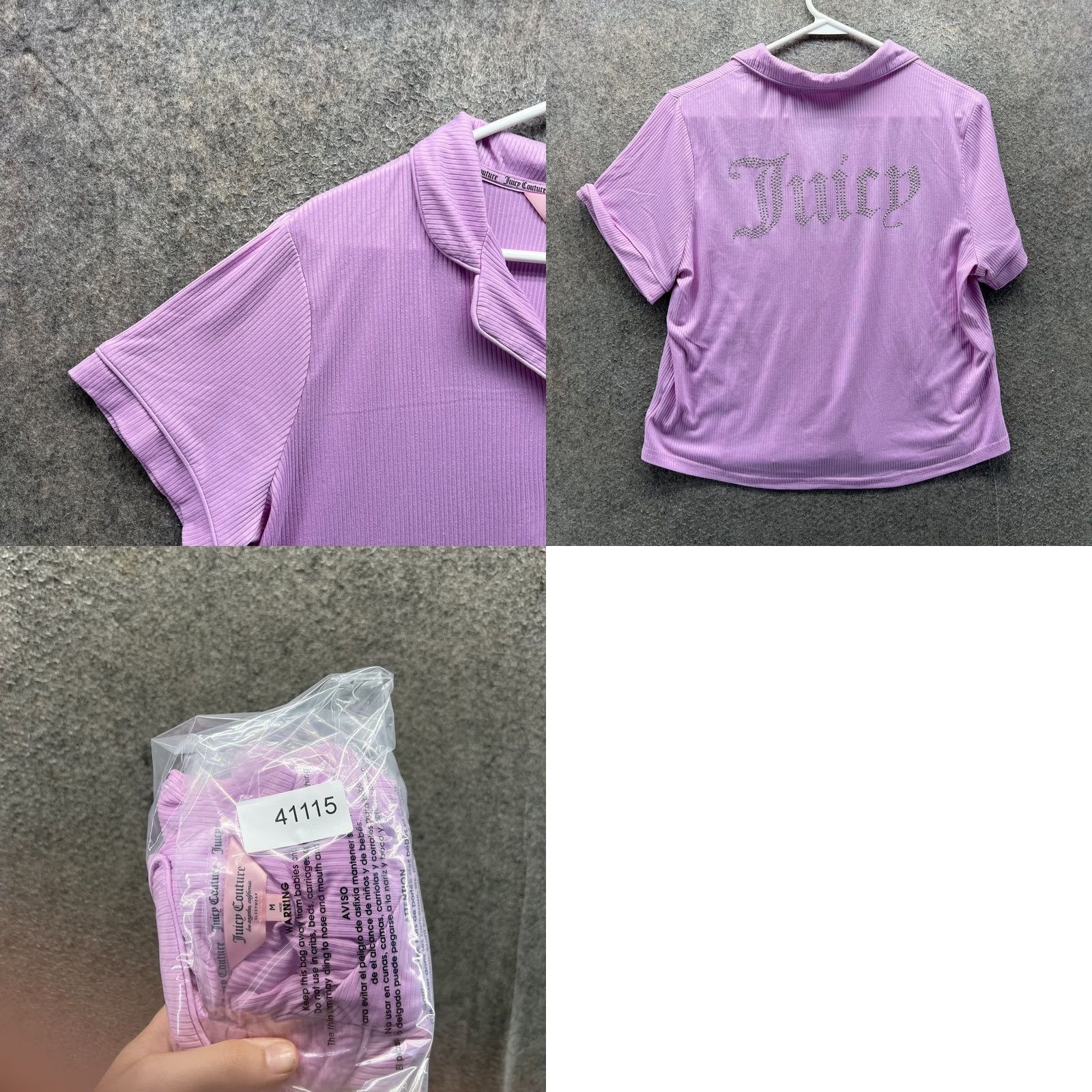 Juicy Couture Juicy Couture Pajama Top Womens Medium Purple Button Front Rhinestone Sleep Lounge Short Sleeve Collared Retro Jersey Knit Size M / US 6-8 / IT 42-44 - 8 Thumbnail