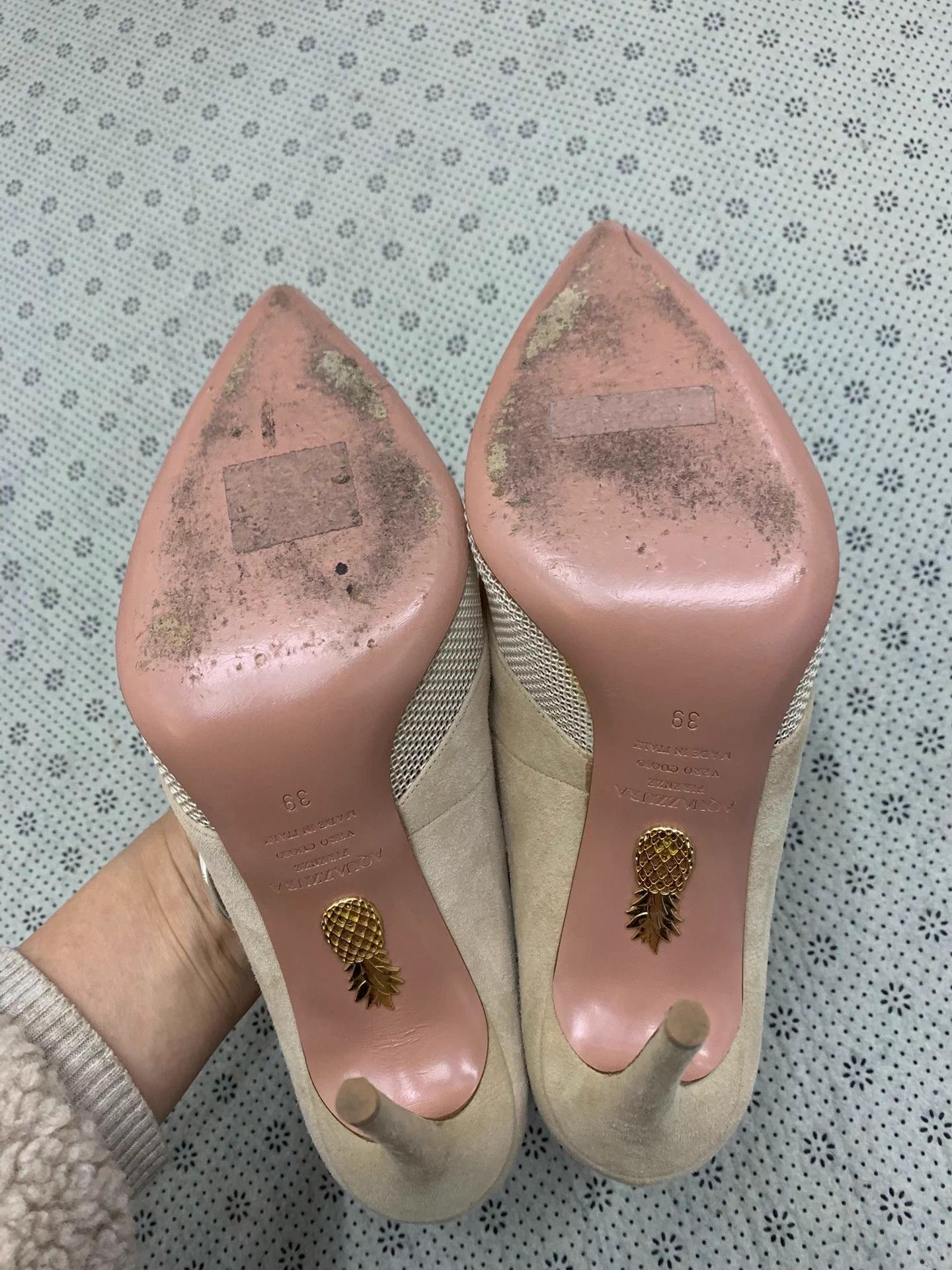Aquazzura Aquazzura Gold Pineapple Tulle Suede Paneled Heels 39 Size US 8 / IT 38 - 4 Thumbnail