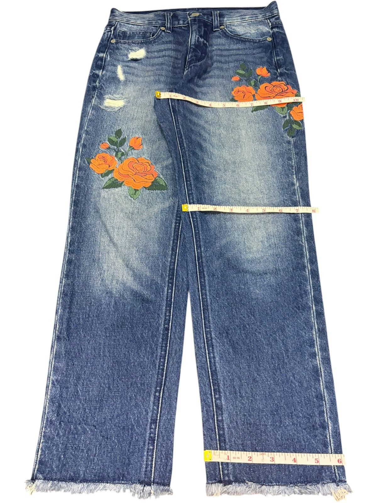GU Vintage GU Embroidery Faded Wash Distressed Jeans Size 28" / US 6 / IT 42 - 8 Thumbnail