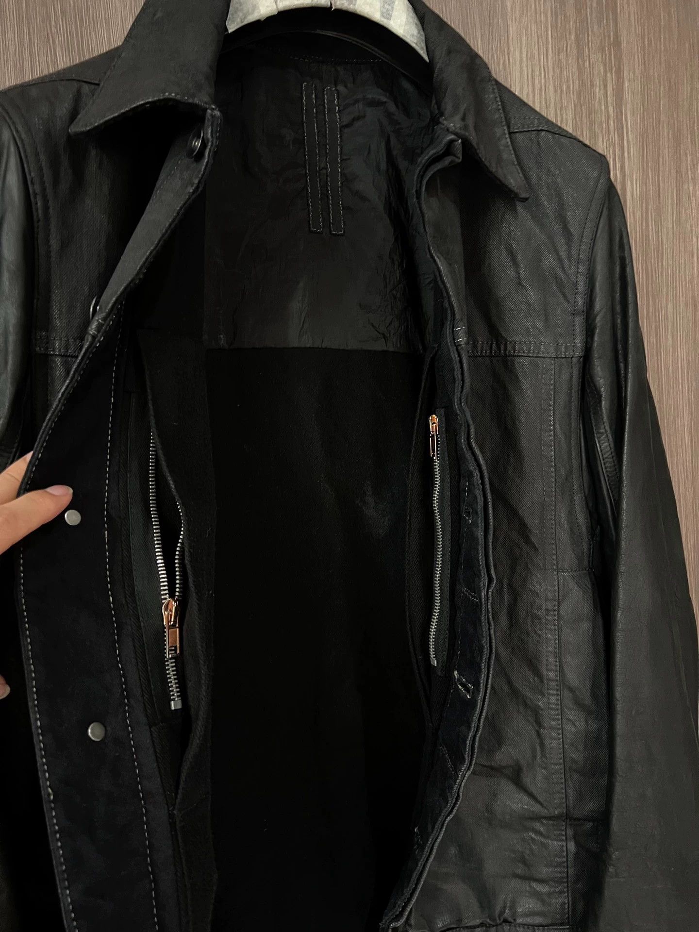 Rick Owens Rick Owens waxed leather-sleeved denim jacket Size US S / EU 44-46 / 1 - 5 Thumbnail