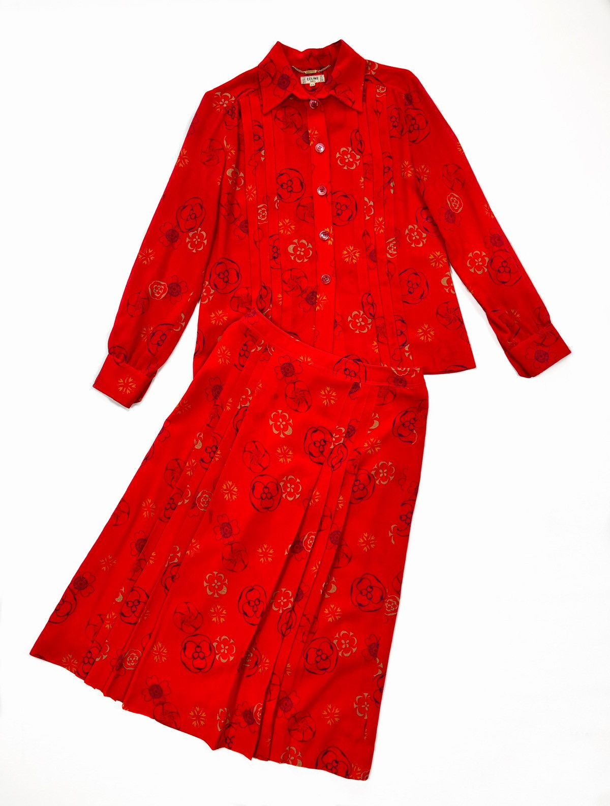 Celine Vintage 80s CELINE Paris Skirt Suit Red Floral Wool Size 40 Size M / US 6-8 / IT 42-44 - 4 Thumbnail