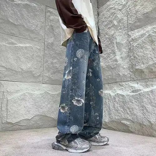Japanese Brand Vintage washed all over printed jacquard wide leg jeans Size US 32 / EU 48 - 1 Thumbnail