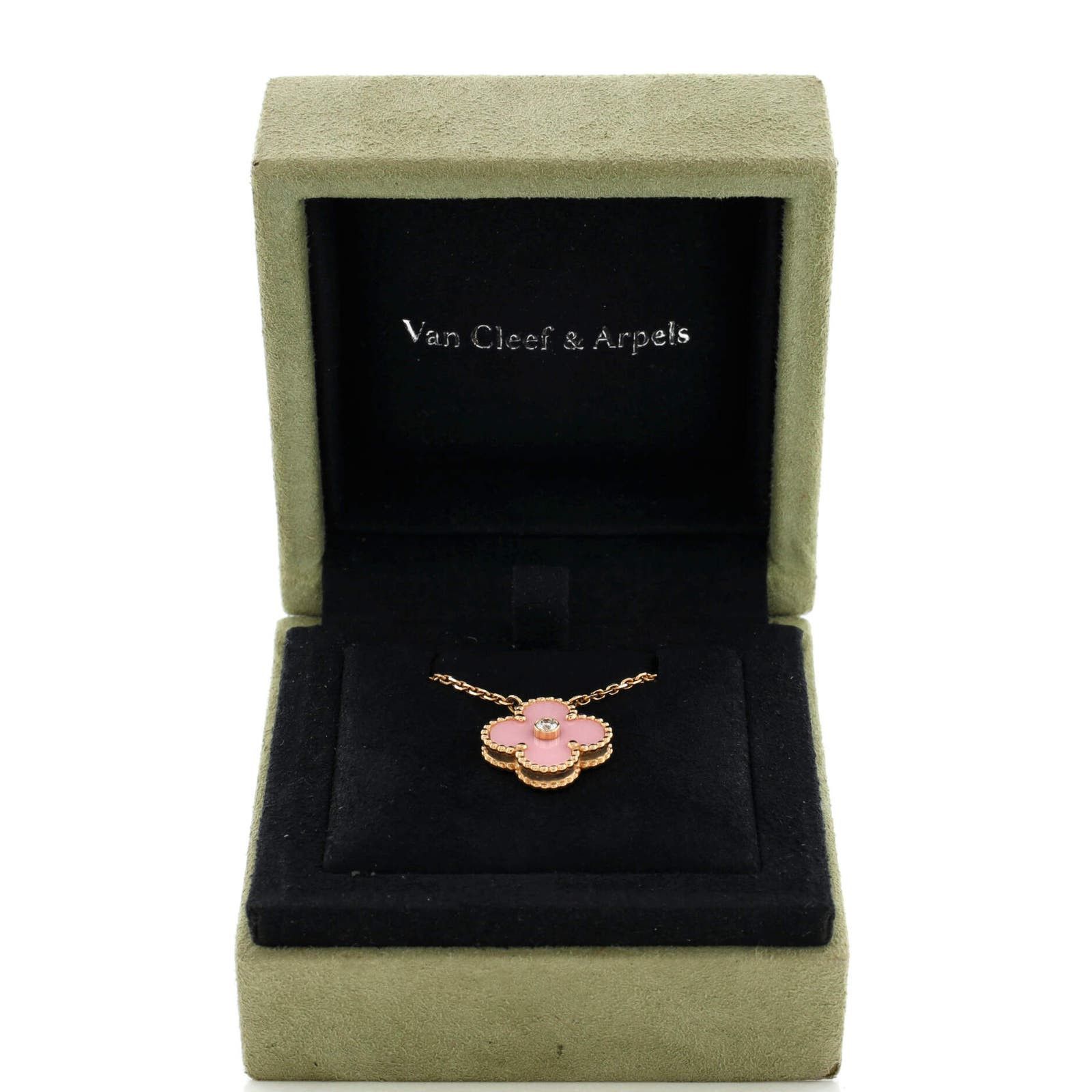 Vintage Alhambra Pendant Necklace 18K Rose Gold and Pink