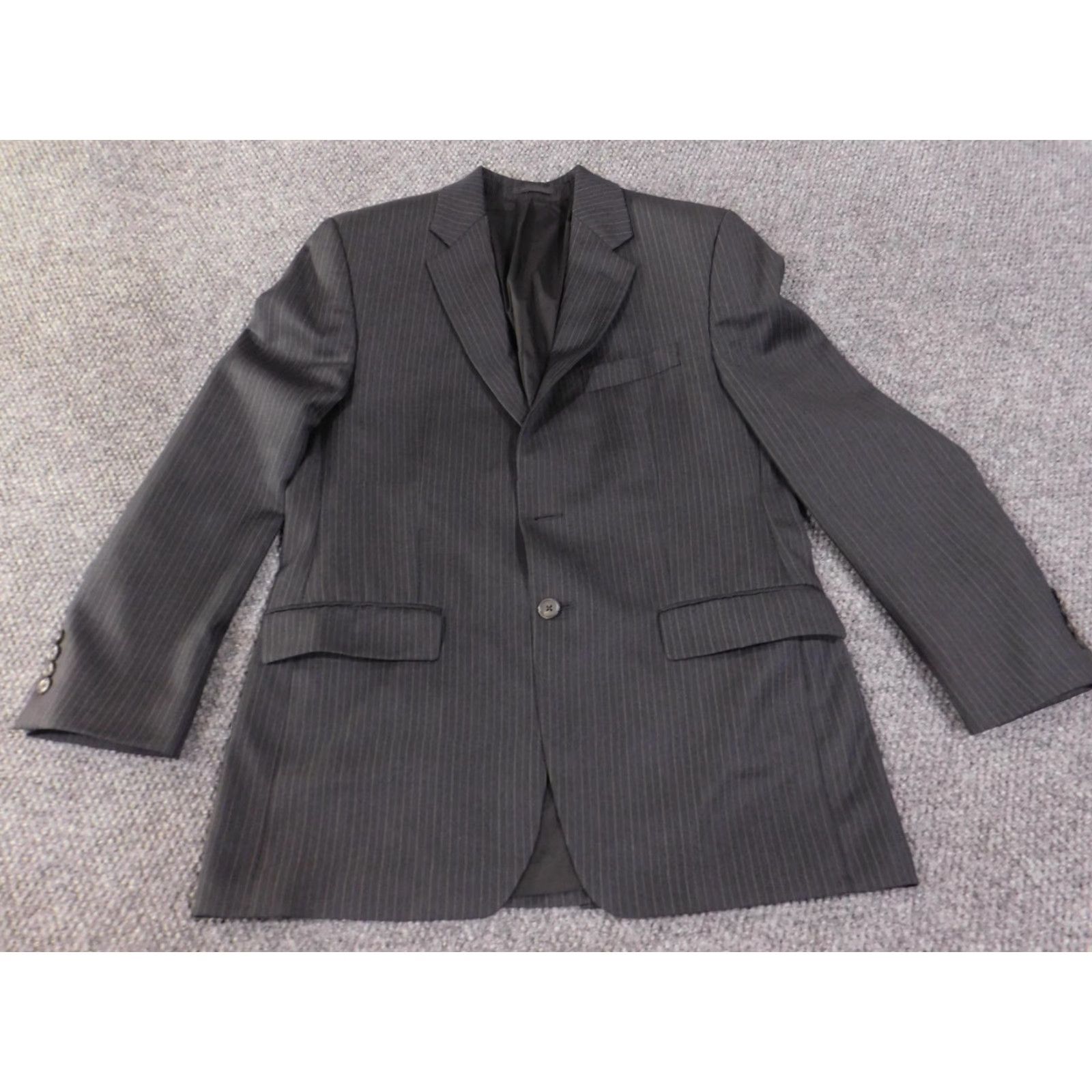 Ralph Lauren VINTAGE Lauren Ralph Lauren Blazer Mens 40R Charcoal Pinstripe Wool Notch Lapel Lined Size 40R - 2 Thumbnail
