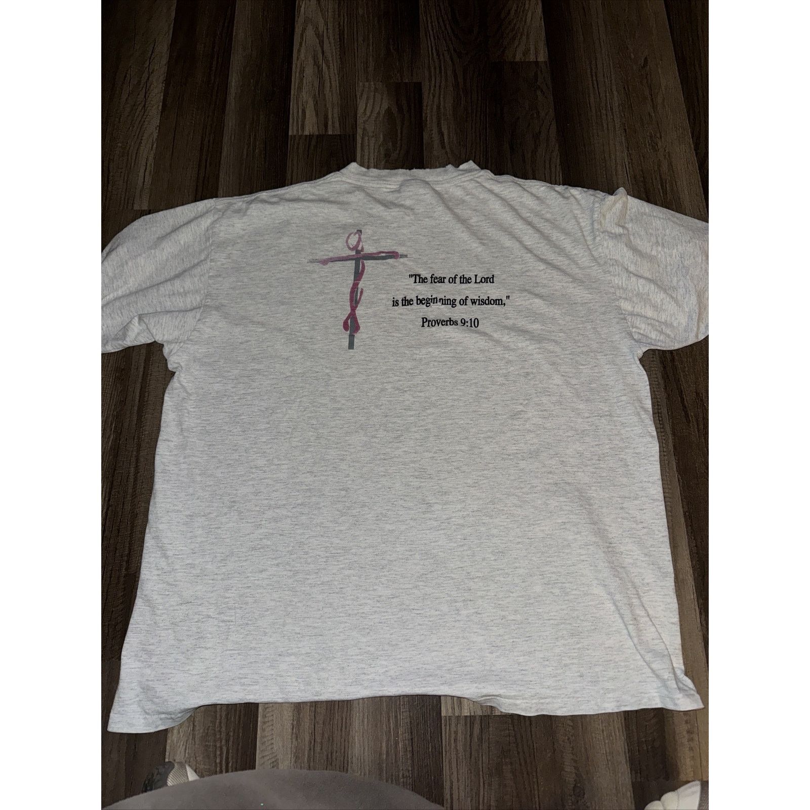 Band Tees Jesus T-Shirt Grey Proverbs 9:10 Oneita USA Single Stitch Size US XL / EU 56 / 4 - 5 Thumbnail