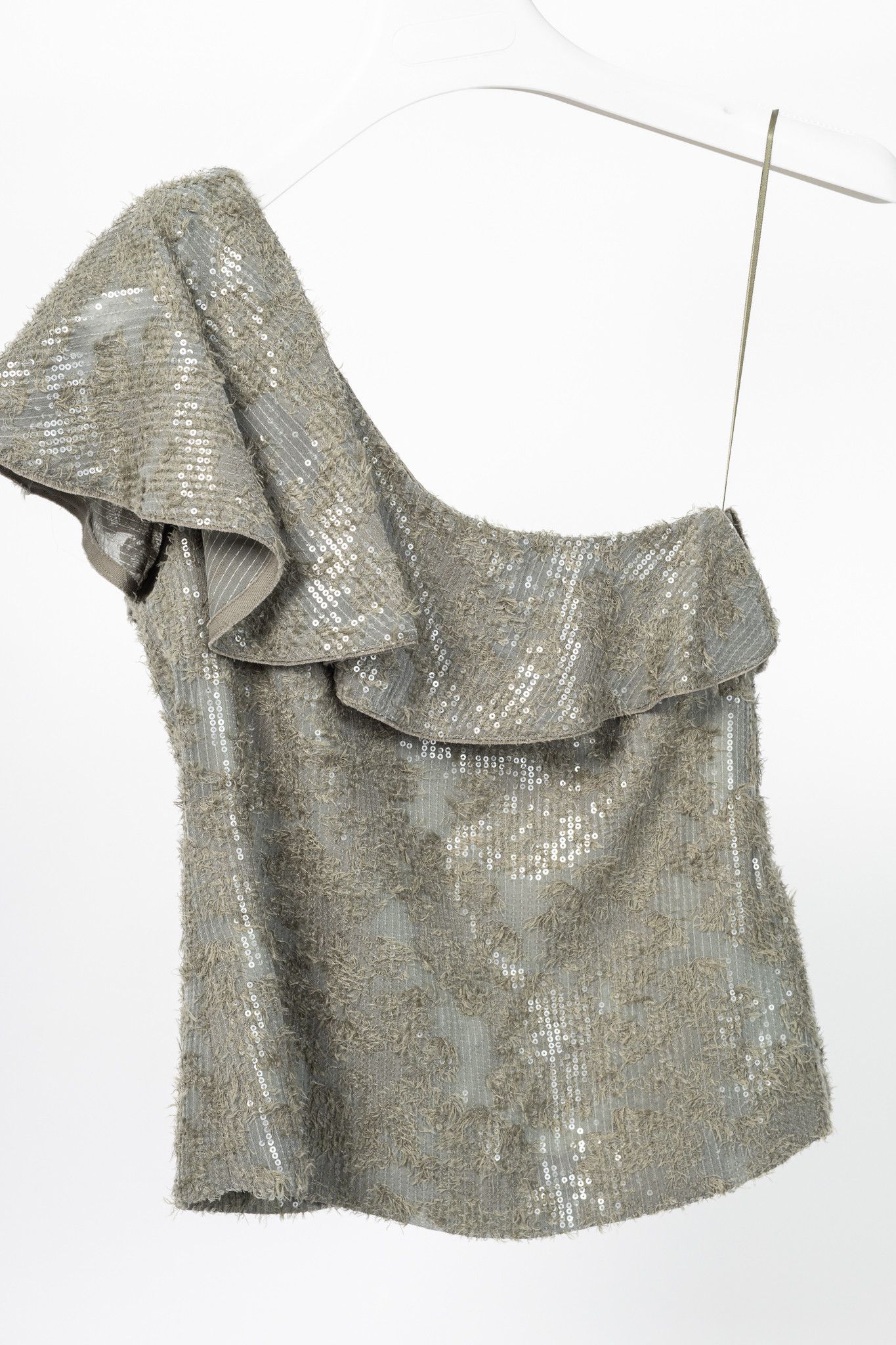 DOROTHEE SCHUMACHER Dorothee Schumacher Sequin Statement Khaki One-Shoulder Top Size XS / US 0-2 / IT 36-38 - 3 Thumbnail