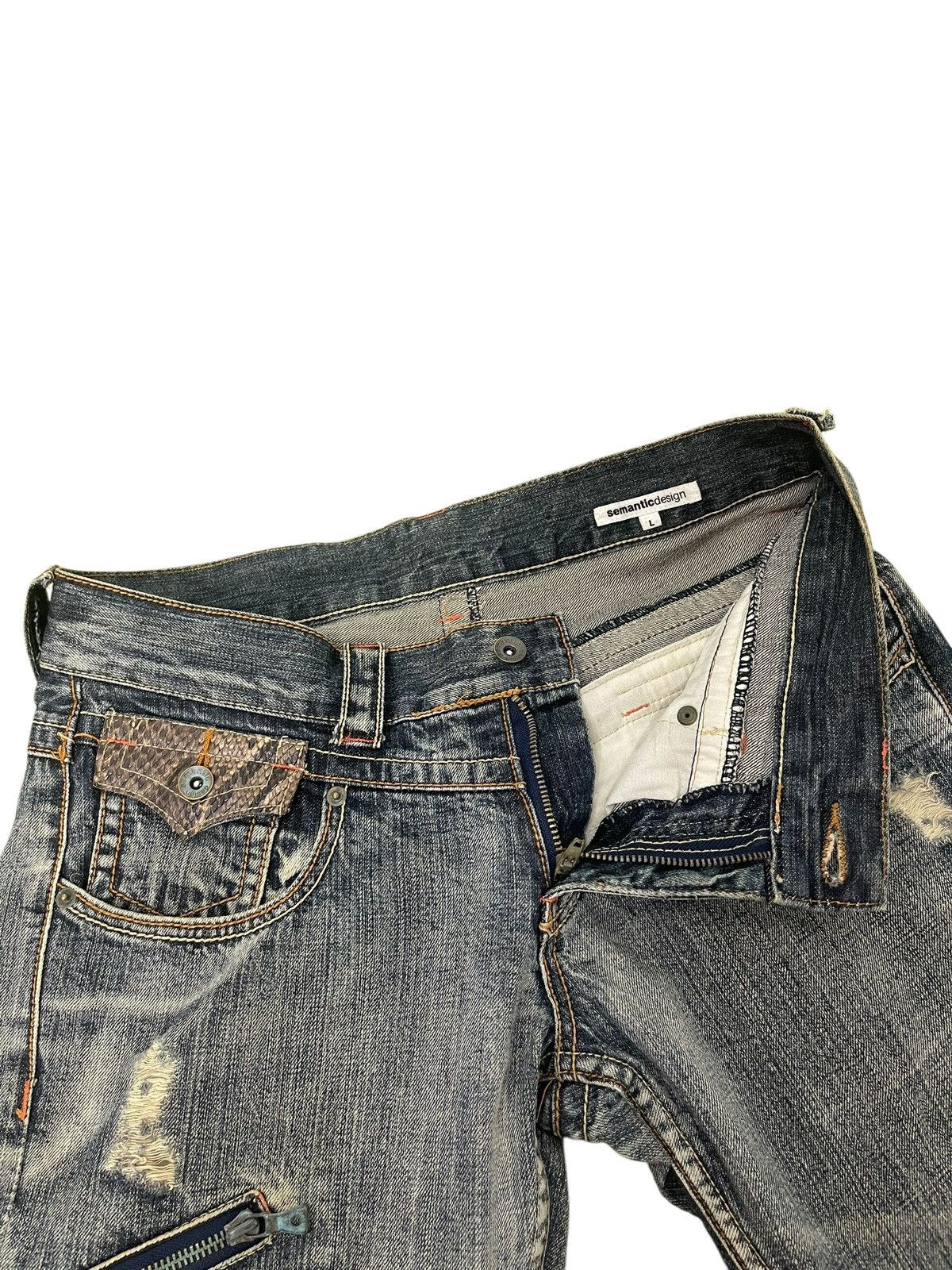 Japanese Brand Flare Jeans Semantic Design Distress Python Low Rise 2🟦 Size US 33 - 11 Thumbnail