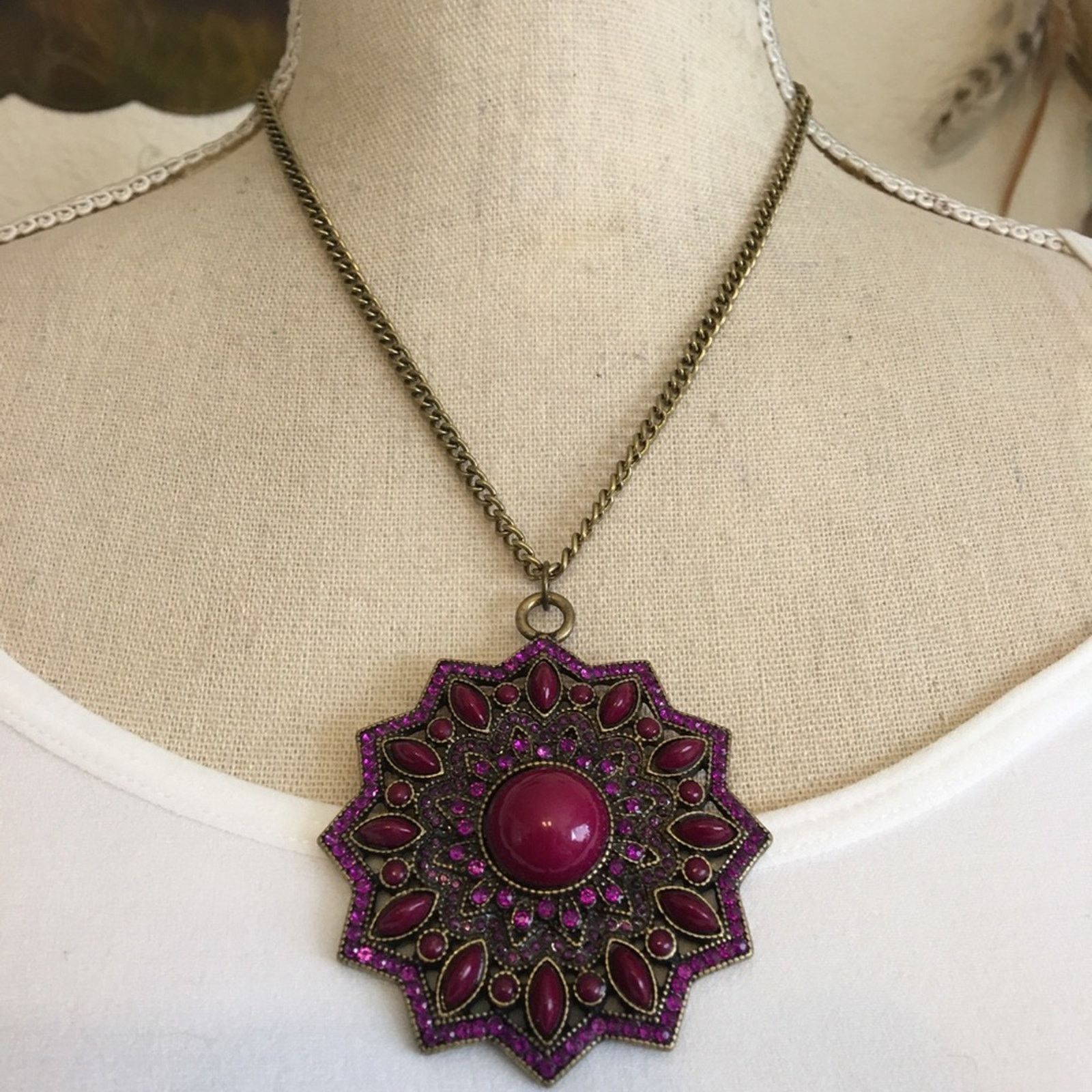 Jewelry Ballet rich plum stone covered amulet necklace NWT Size ONE SIZE - 1 Thumbnail