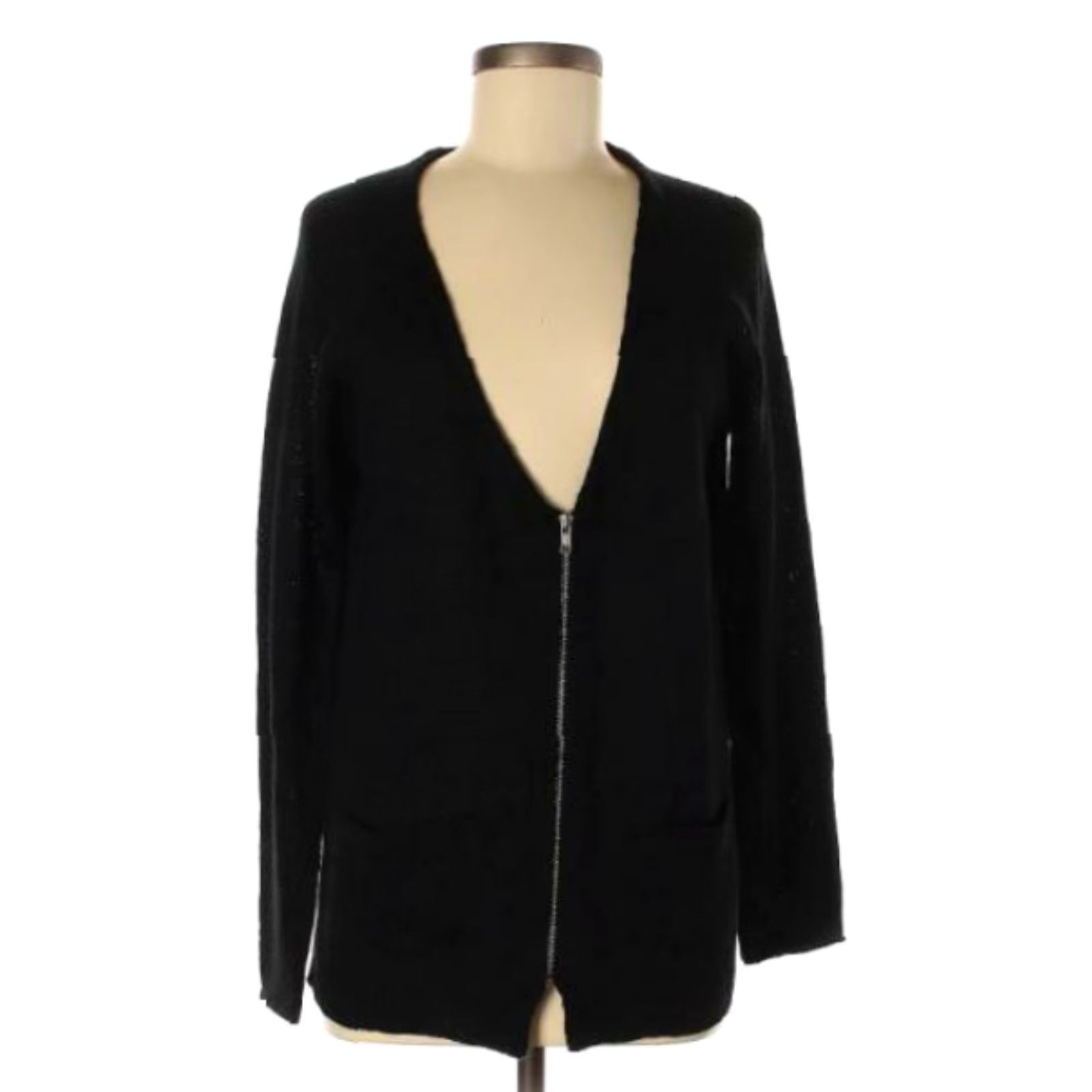 Vintage Bajee Collection by BeCool Cardigan Women Adult M Black V-Neck Full Zip Pocket Knit Womens Size M / US 6-8 / IT 42-44 - 2 Thumbnail