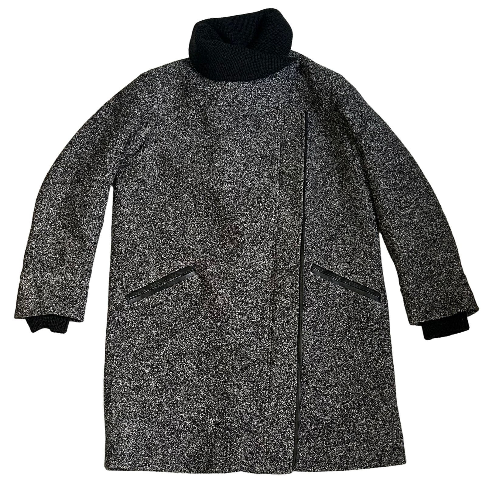 Vince Vince Wool Pea Coat Shawl Collar Gray Black Leather Small Size S / US 4 / IT 40 - 4 Thumbnail