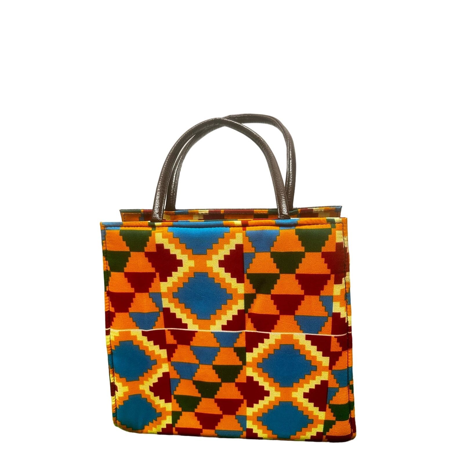 Handmade Woven straw Kente cloth medium handbag with woman silhouette Size ONE SIZE - 5 Thumbnail