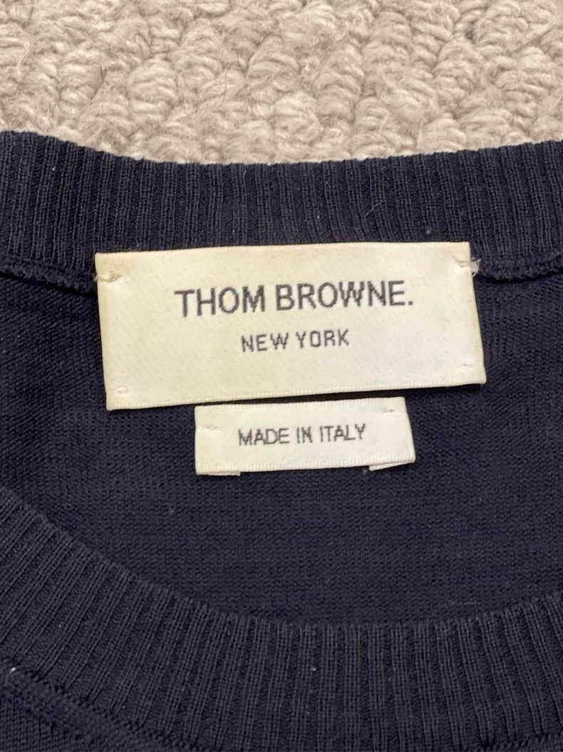 Thom Browne Thom browne Dark blue classic four-striped round-neck knitt Size US L / EU 52-54 / 3 - 3 Thumbnail