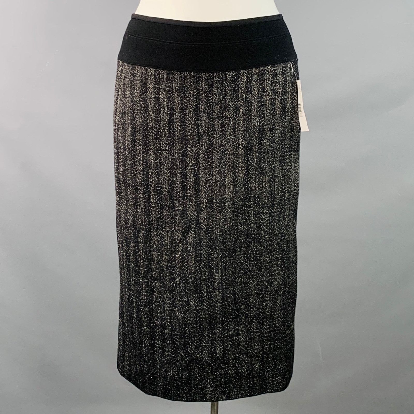 Donna Karan DONNA KARAN 10 Black Silver Wool Blend Pencil Midi Skirt Size 32" / US 10 / IT 46 - 1 Thumbnail