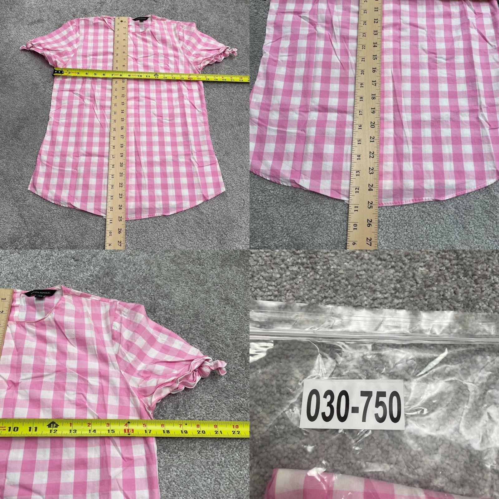 Banana Republic Banana Republic Blouse Womens XS Pink White Check Tie Sleeve Back Button Casual Size XS / US 0-2 / IT 36-38 - 8 Thumbnail
