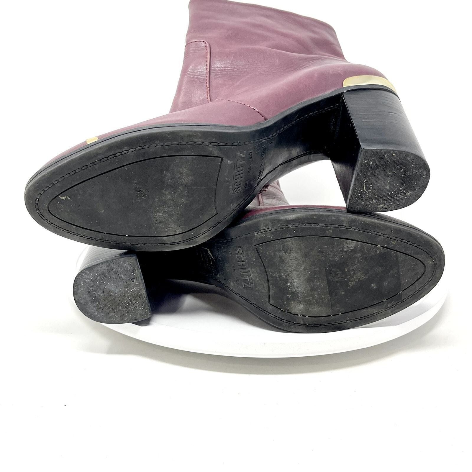 SCHUTZ Schultz 6 Caelainn Cabernet Purple Leather Designer Mid Heel Size US 6 / IT 36 - 9 Thumbnail