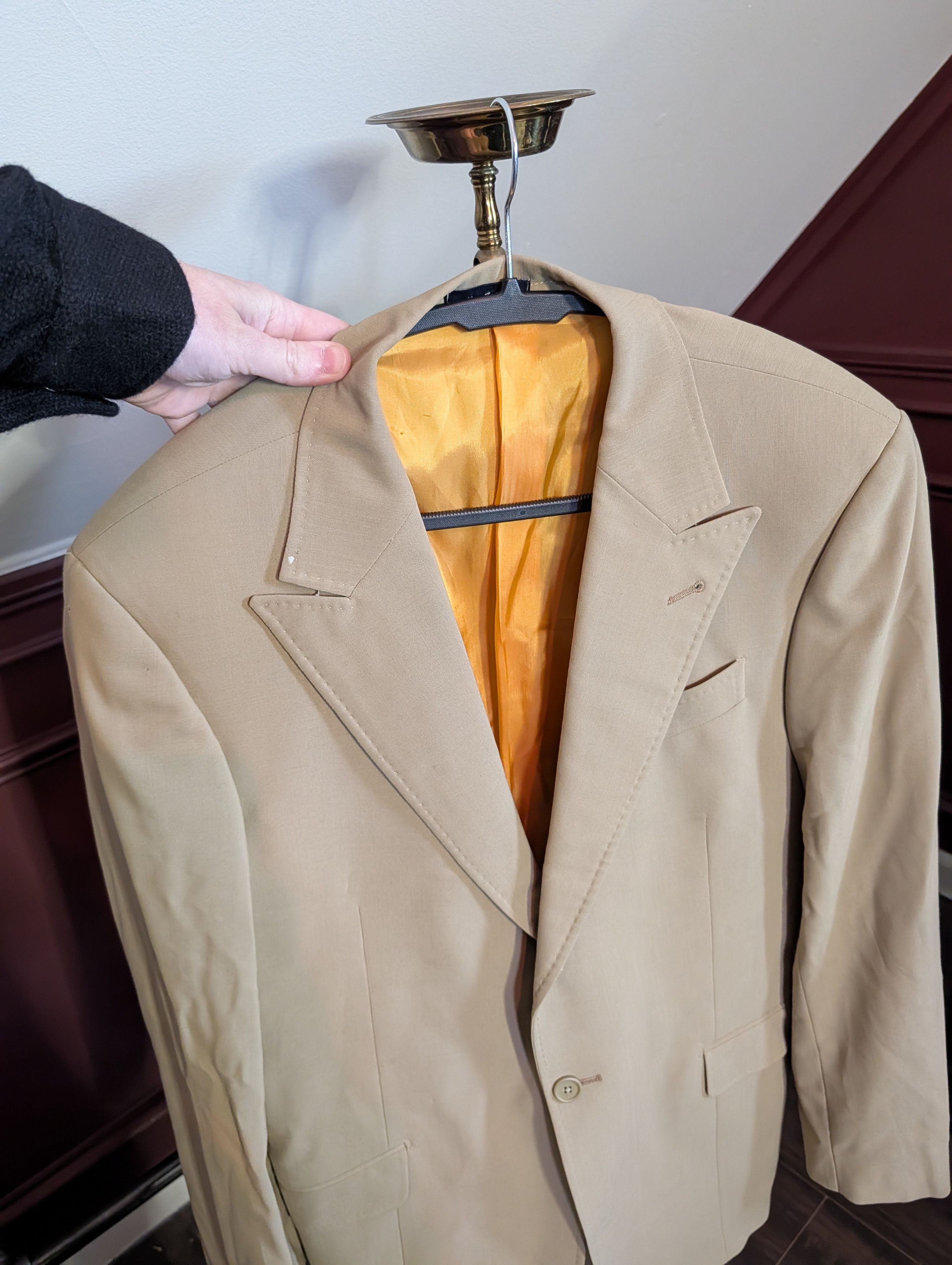 Handmade SANFORD BRYANT bespoke peak lapel high twist tan jkt Size 40R - 2 Thumbnail