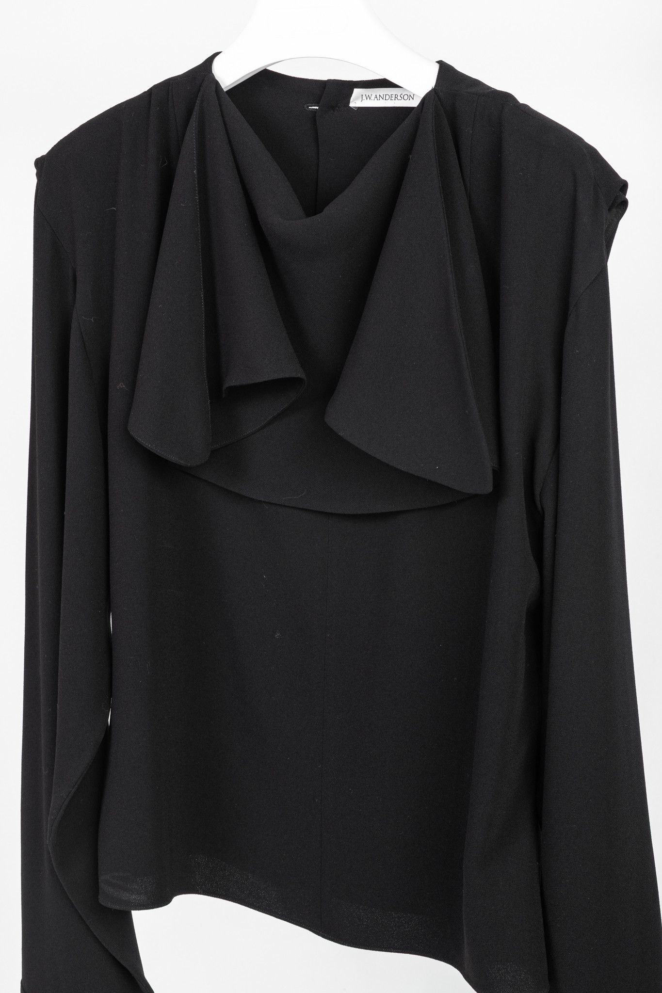 JW Anderson J.W. Anderson Black Crepe Draped-Neck Long-Sleeve Blouse Size L / US 10 / IT 46 - 3 Thumbnail