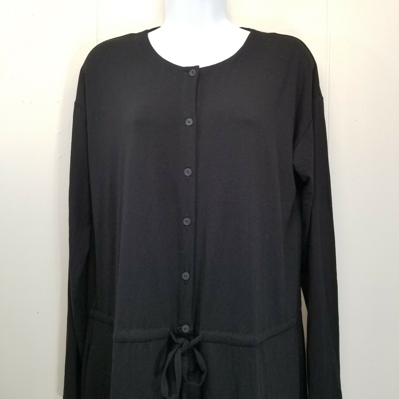 Eileen Fisher Eileen Fisher SMALL Black Shirt Dress Button Down Round Neck Size S / US 4 / IT 40 - 2 Thumbnail