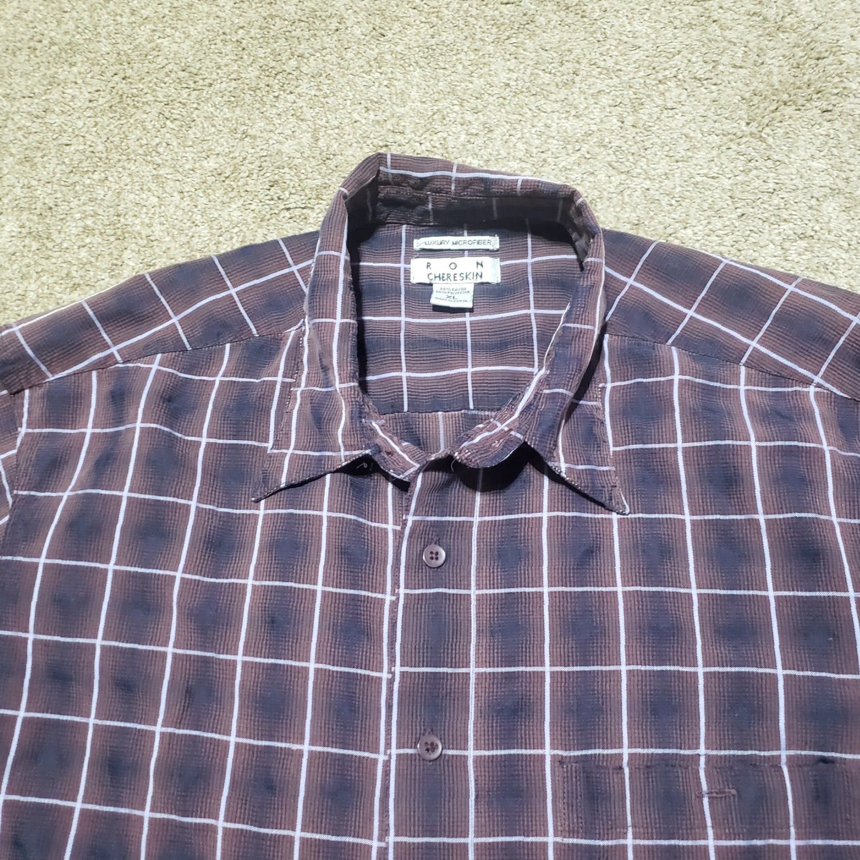 Vintage RON CHERESKIN Shirt Button-Up XL Brown Plaid Long Sleeve Men’s XL Sueded Luxe Microfiber Polyester Rayon Casual Classic Size US XL / EU 56 / 4 - 2 Thumbnail