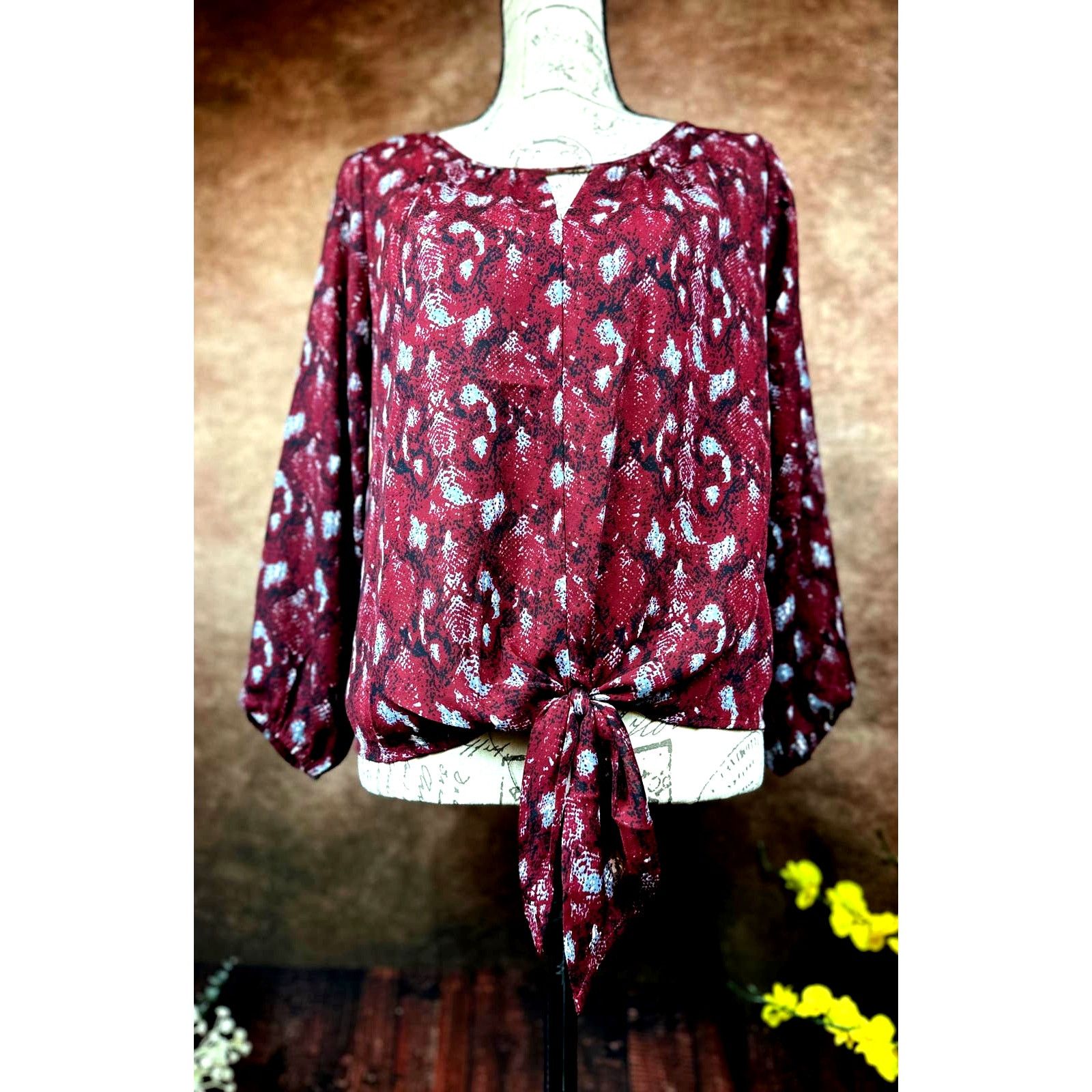 Other West Kei Veronica Tie Front Blouse Burgundy Snake size S Size S / US 4 / IT 40 - 6 Thumbnail