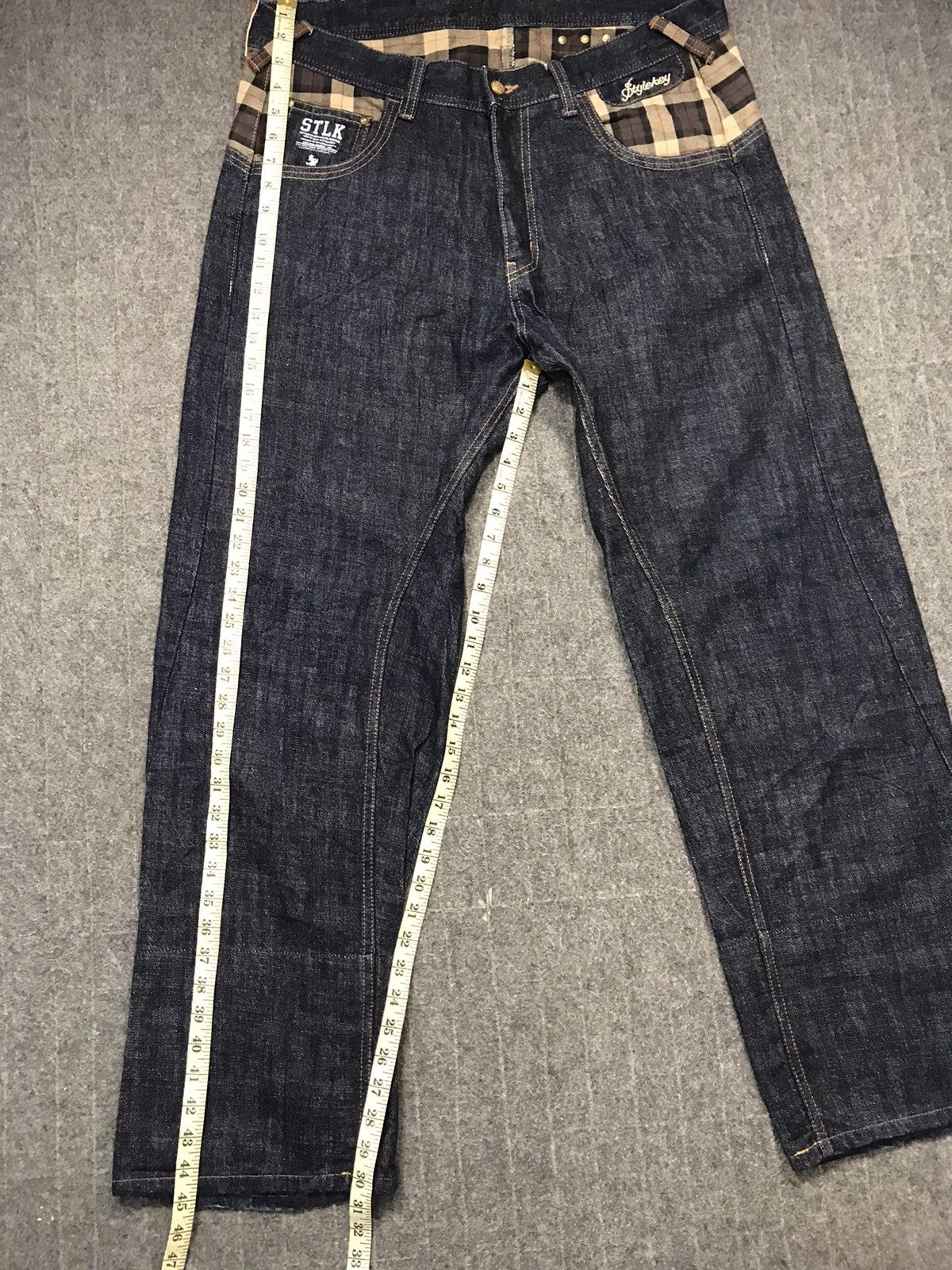 Japanese Brand New Generation Style Keyes Plaid Check Printed Denim Jean Size US 36 / EU 52 - 11 Thumbnail