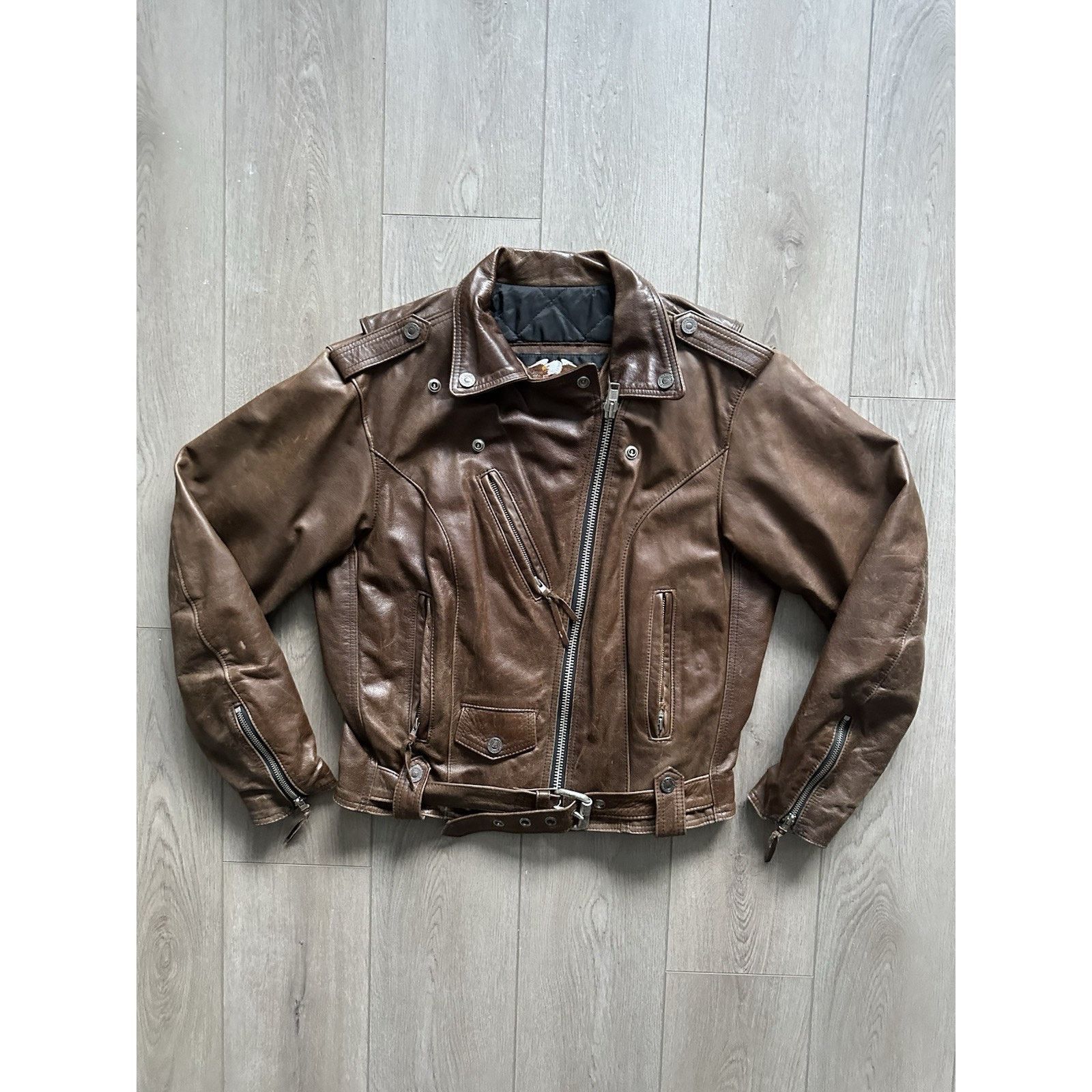 Harley Davidson Harley Davidson Womens Brown Jacket Belted V-Twin Sz L USA Size L / US 10 / IT 46 - 1 Thumbnail