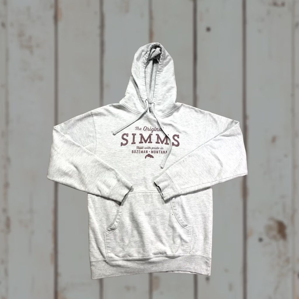 Vintage Simms Hoodie Mens Medium Gray Fleece Pullover Graphic Print Bozeman Montana Fishing Sweatshirt Size US M / EU 48-50 / 2 - 1 Thumbnail