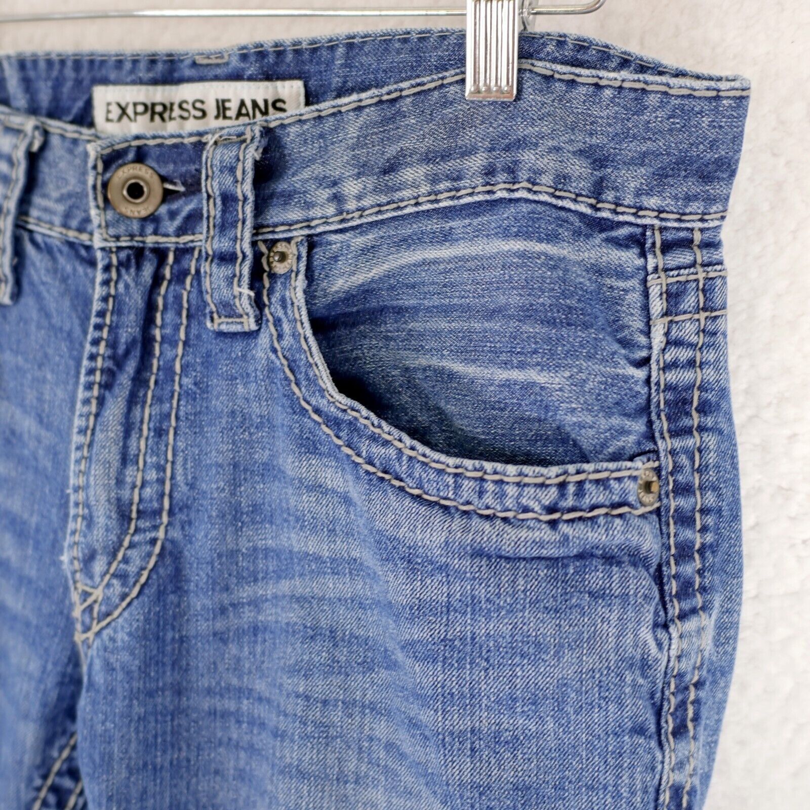 Express Express Rocco Slim Fit Boot Cut Blue Stone Wash Whisker Blue Size US 32 / EU 48 - 4 Thumbnail