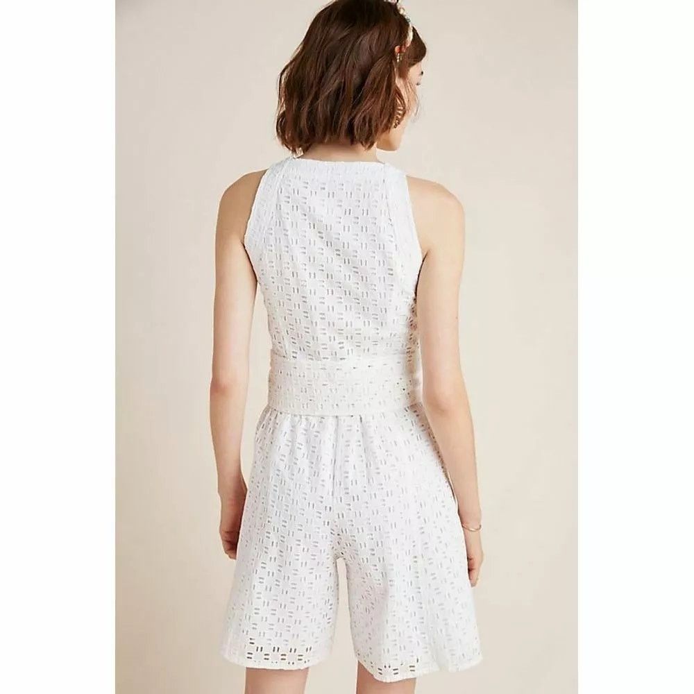 New Anthropologie Belted Eyelet Lace Romper $160 White Sz