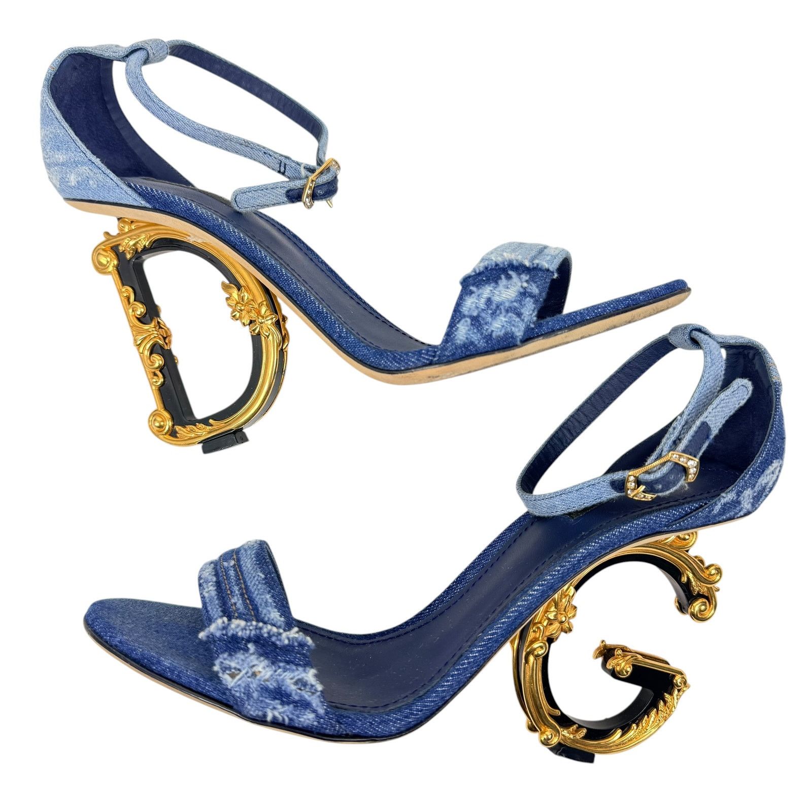 Dolce & Gabbana Dolce & Gabbana Patchwork Denim DG Heel Sandals Blue Size 40 Size US 10 / IT 40 - 7 Thumbnail