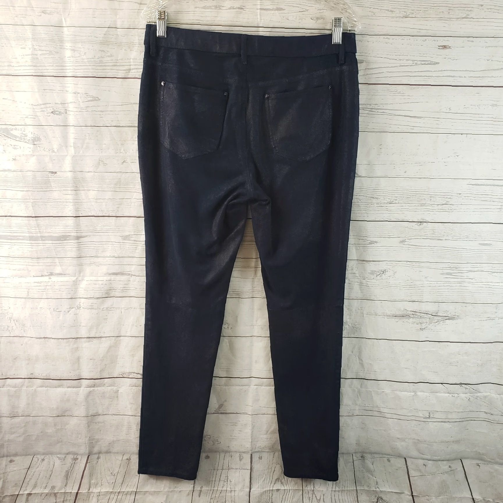 Vintage Chico's Womens Faux Suede Knit Pants Sz 6 Blue Shimmer Mid Rise Skinny Pants Womens Jeans Leg Style Skinny Inseam 28.5" Size 28" / US 6 / IT 42 - 3 Thumbnail