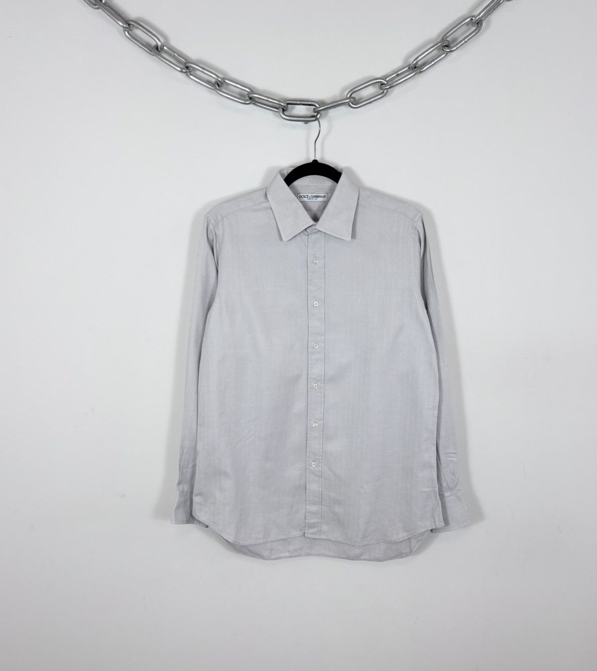 Dolce & Gabbana Dolce & Gabbana Men’s Herringbone Grey Button Up Shirt Size US L / EU 52-54 / 3 - 1 Thumbnail