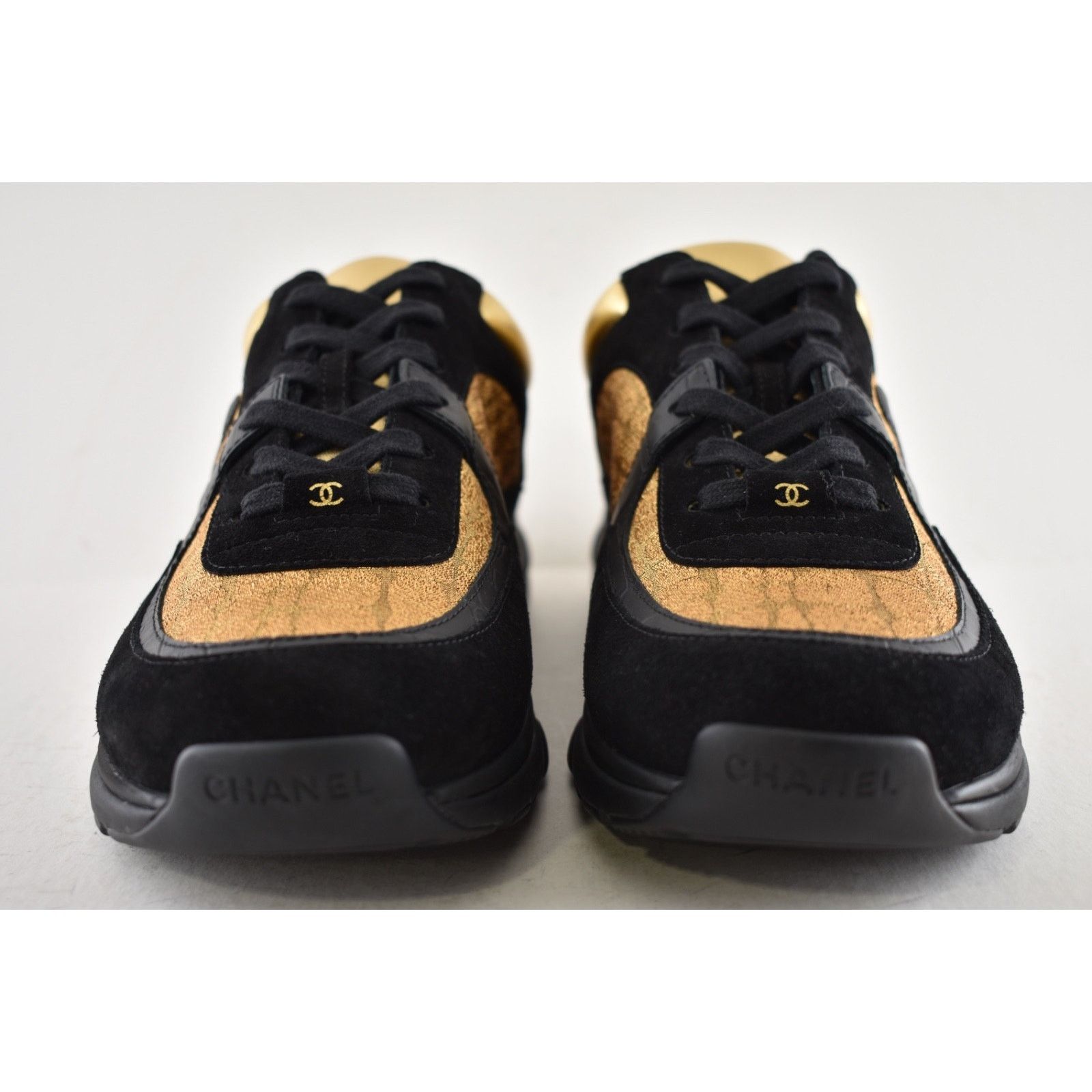 Chanel Chanel 19A Mens Black Gold Croc Suede CC Logo Low Top Size US 11 / EU 44 - 9 Thumbnail