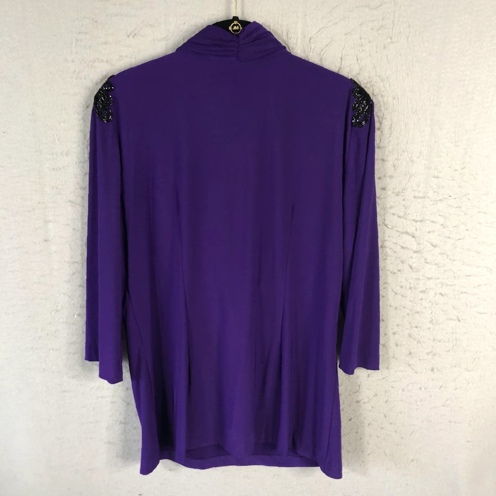 Alex Evenings Alex Evenings Top Womens Large Purple Cowl Neck Beaded Shoulder Elegant Blouse Size L / US 10 / IT 46 - 2 Thumbnail