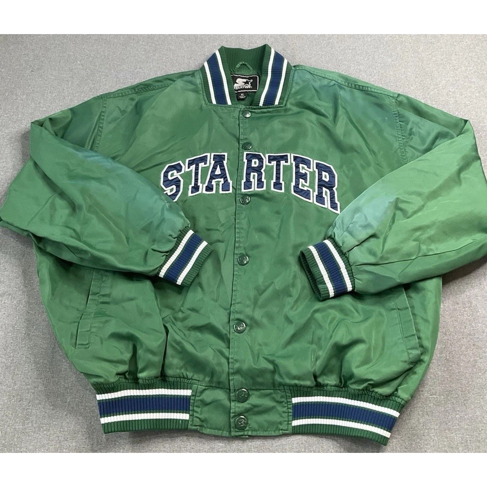 Starter Vintage 90s Starter Satin Varsity Jacket Green XL Size US XL / EU 56 / 4 - 1 Thumbnail