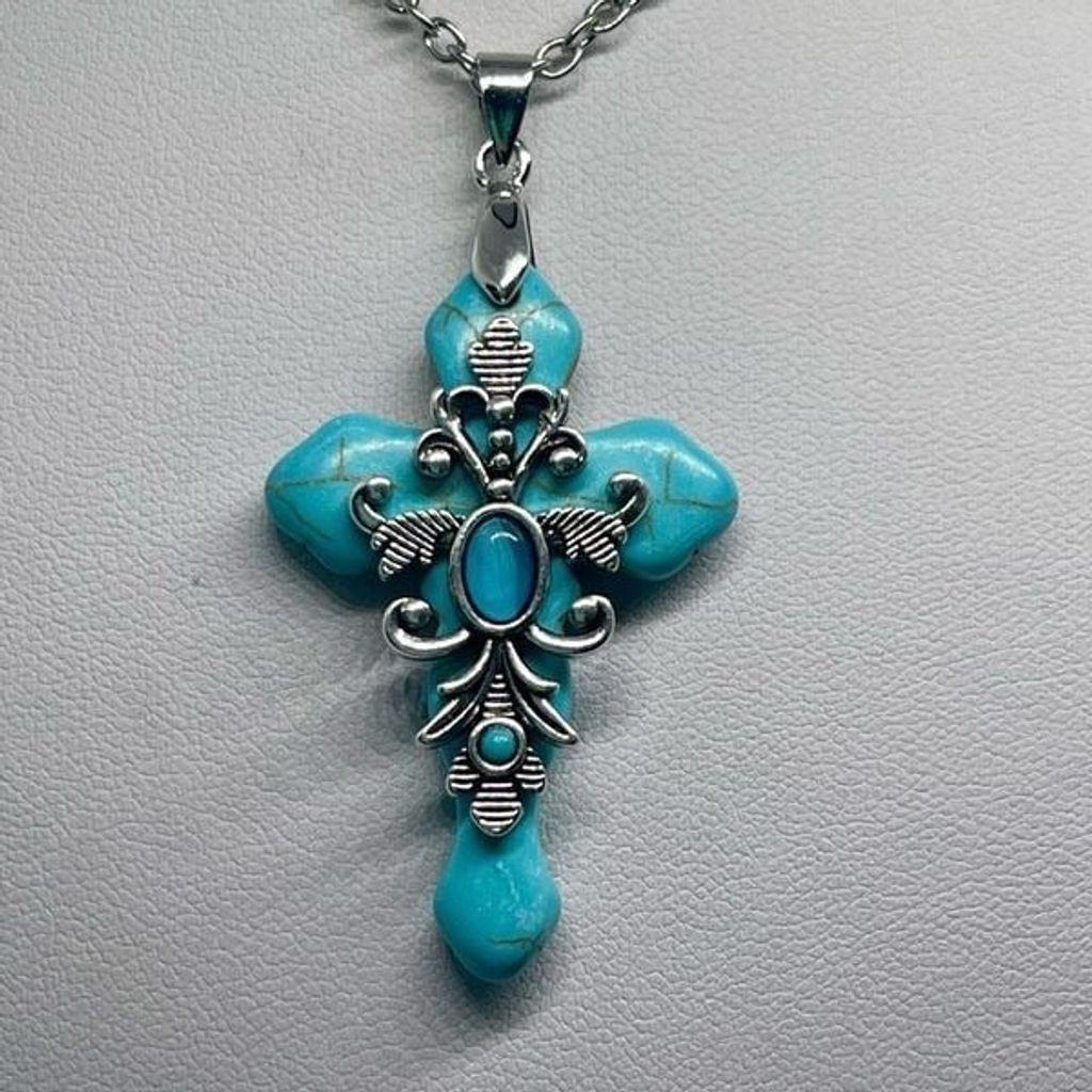 Other Turquoise Stone Cross Pendant Necklace Size ONE SIZE - 3 Thumbnail