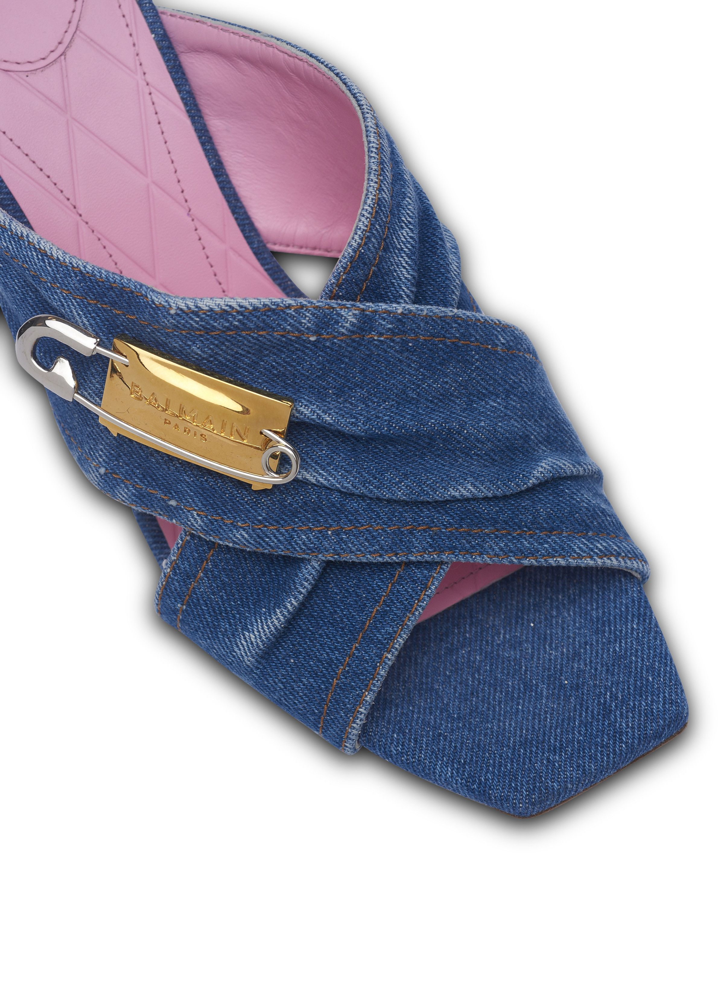 Balmain o1s1wg111225 Denim Safety Pin Mules in Blue Size US 8 / IT 38 - 4 Thumbnail