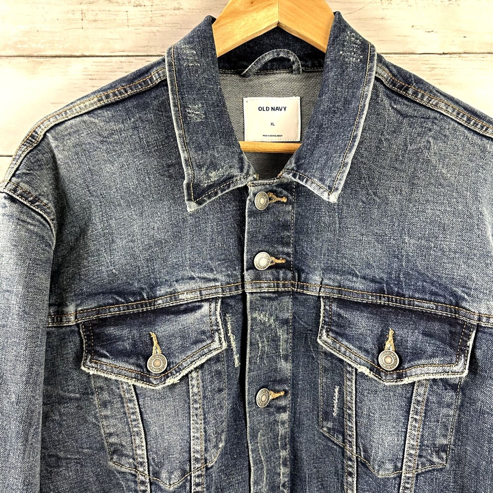 Old Navy Old Navy Denim Jacket Blue Men's XL Distressed Look EUC Denim Jacket Men XL Blue Size US 36 / EU 52 - 3 Thumbnail