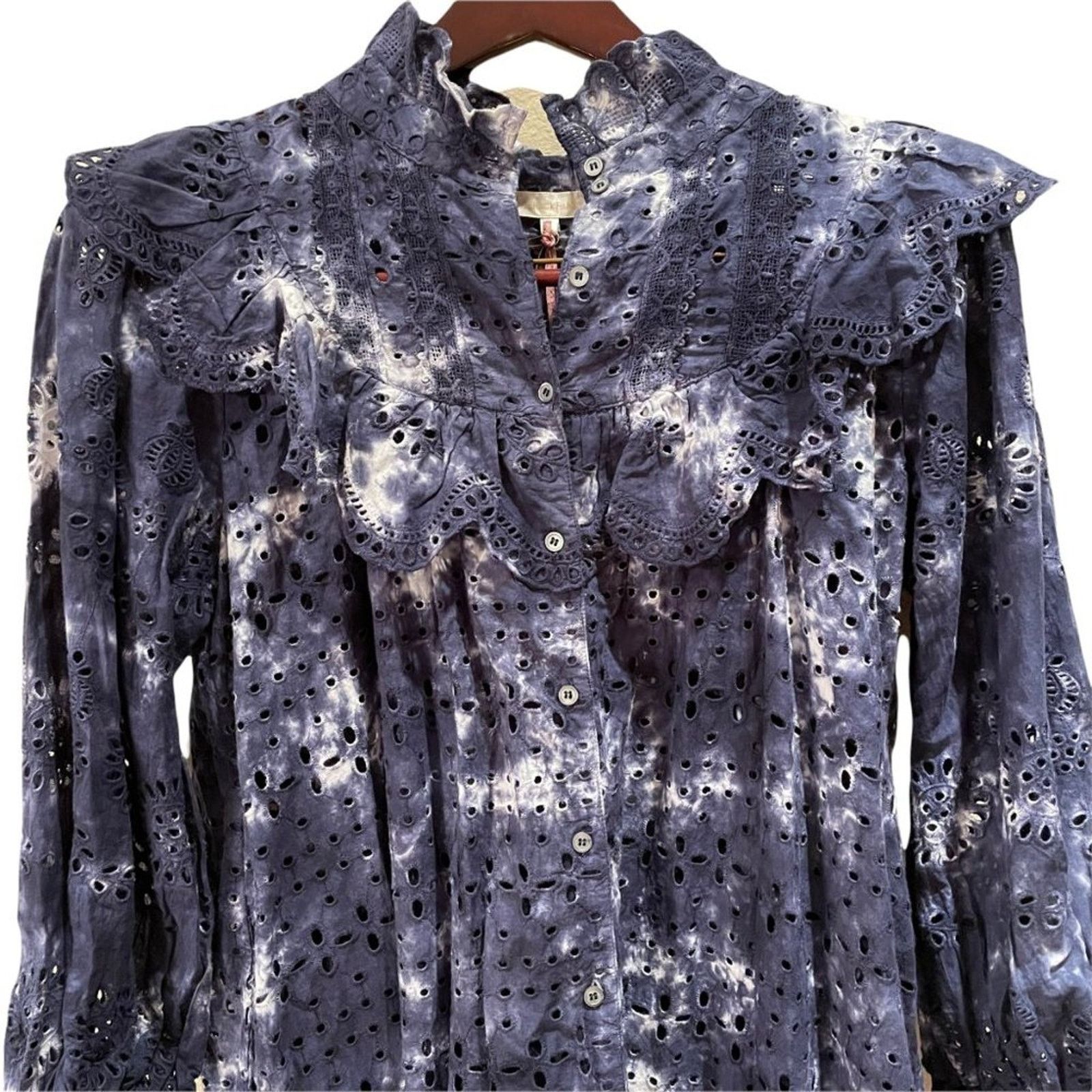 LoveShackFancy NEW LoveShackFancy Elspeth Dress in Midnight Hand Dye Blue Size L / US 10 / IT 46 - 6 Thumbnail